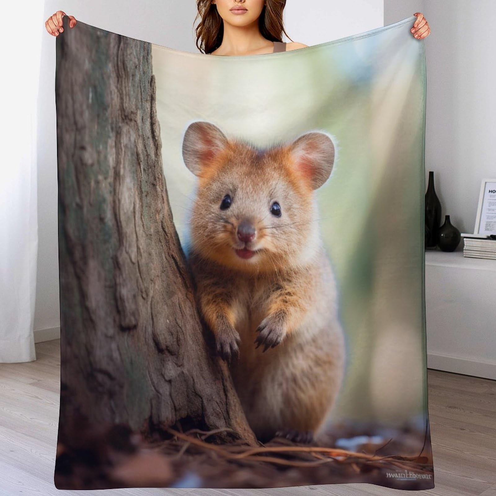 Ggjjtt Quokka Luxury Plush Throw Blanket, Tipped Blanket, Super Warm, Flannel, Elegant, Fluffy Decoration Blanket For Sofa, Armchair, Couch And Bed,（130×180Cm）