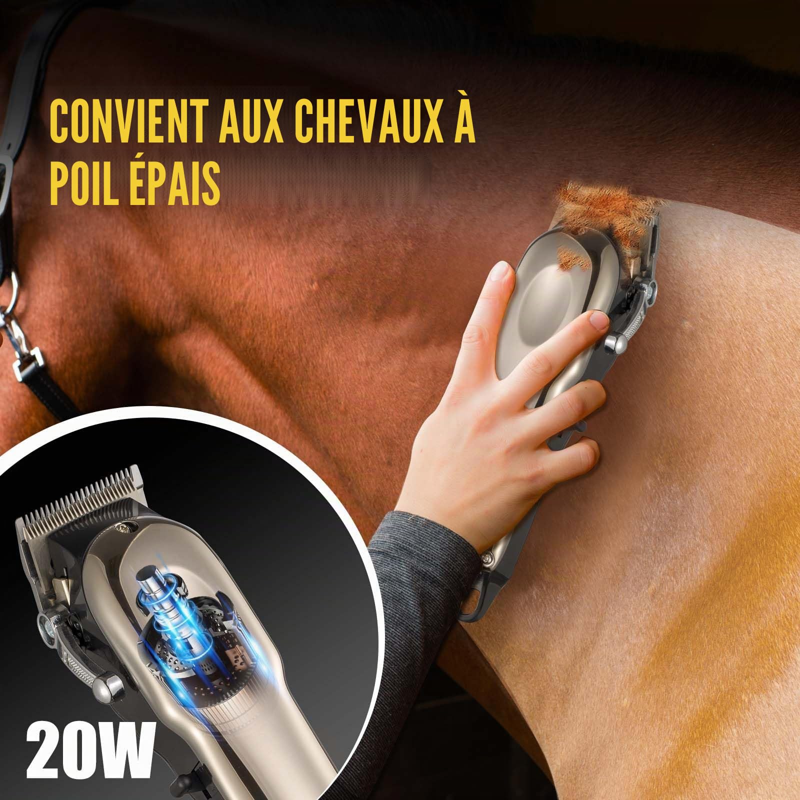 Tondeuse Sans Fil Professionnelle pour Chevaux - Électrique Rechargeable Toilettage Silencieuse - Tondeuse Animaux Poil Long - 4 Guides Inclus
