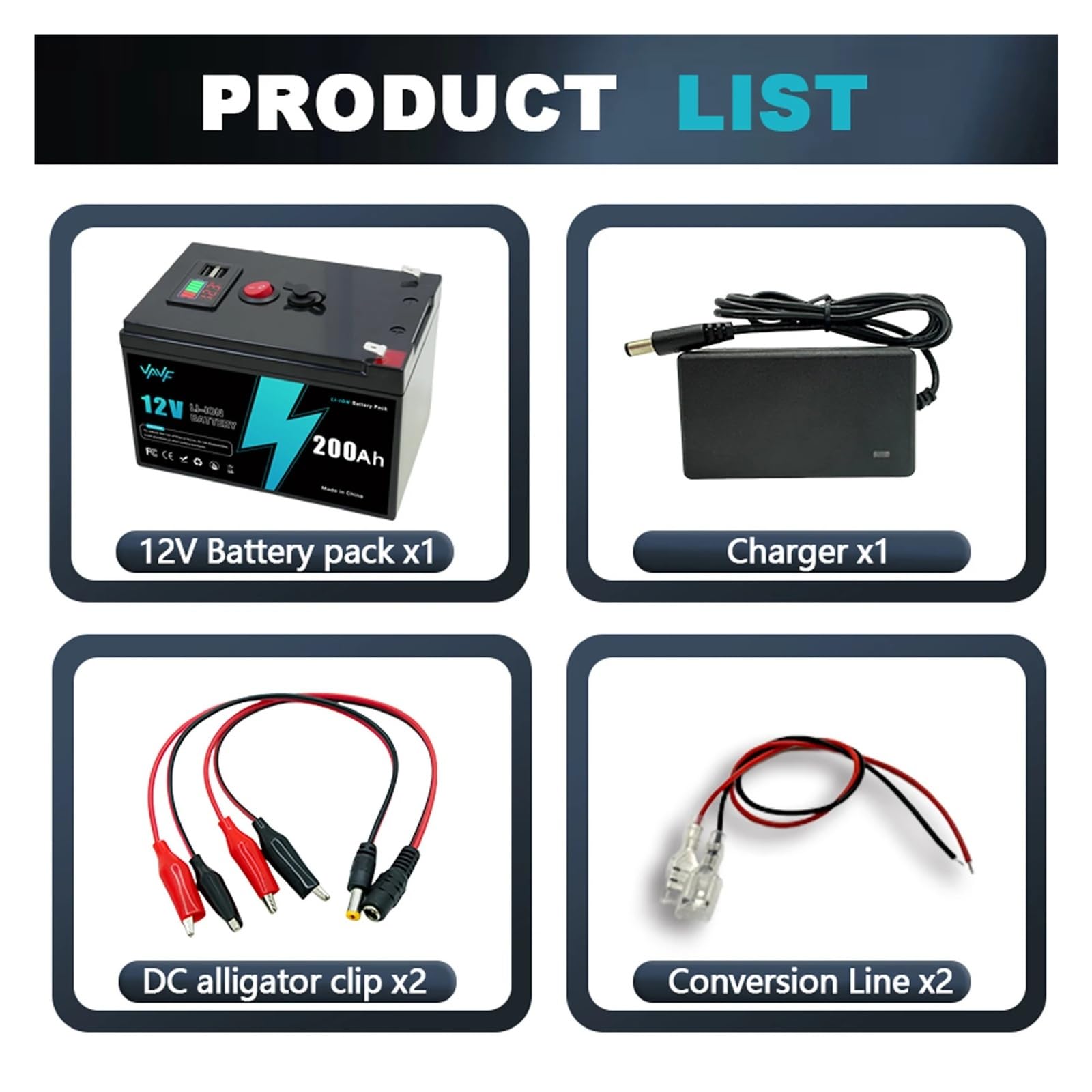 Batteria al litio 12v 200AH LiFePO4 Batteria con BMS intelligente, ideale for energia solare, camper, accumulo di energia domestica marina e off-grid(12v 200Ah-charger)