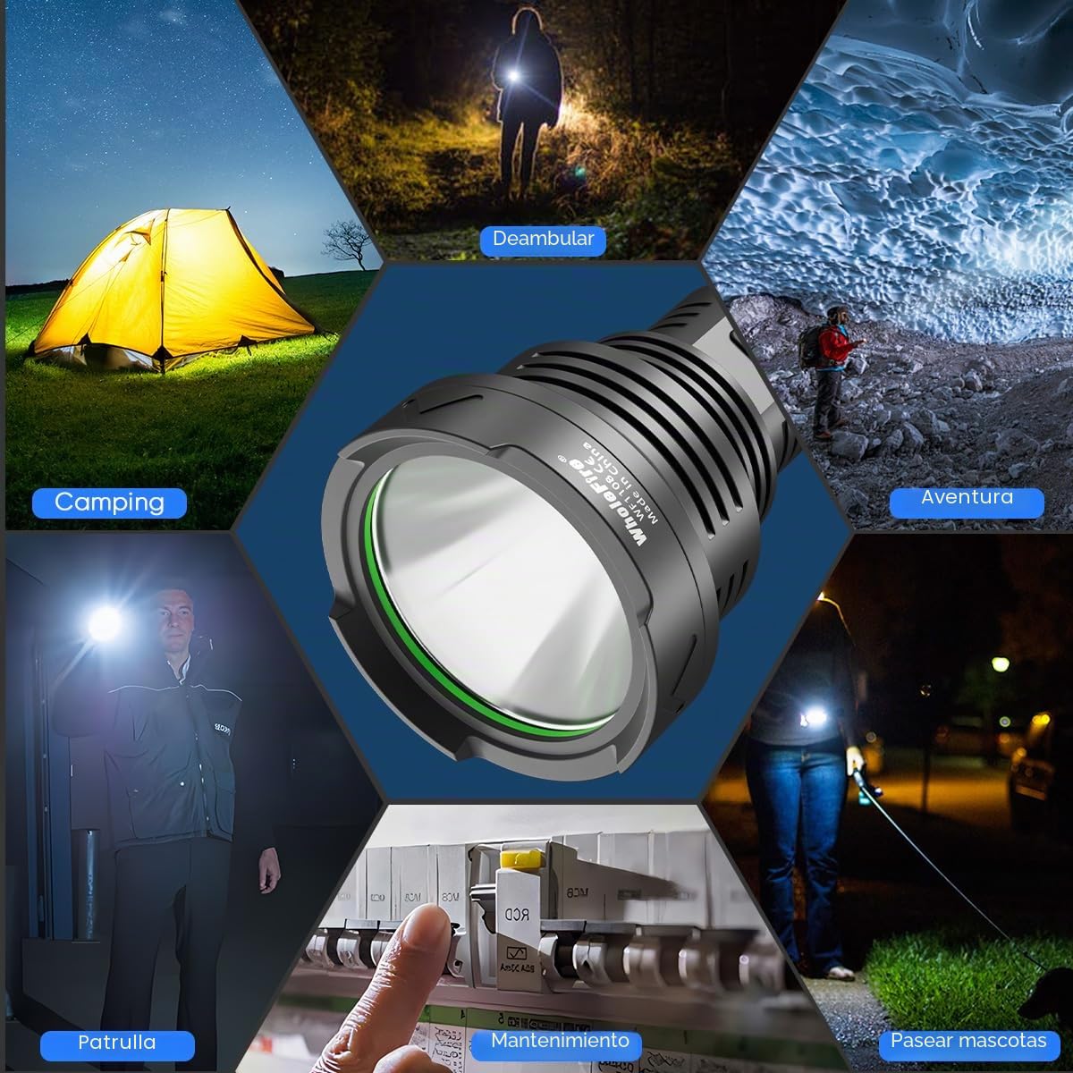Linterna XHP90 LED Super Brillante 100000 Lúmene Potente Linterna | Recargable por USB Linterna 5 Modos Policía Militar Linterna Exterior, Juego de Faros de Búsqueda