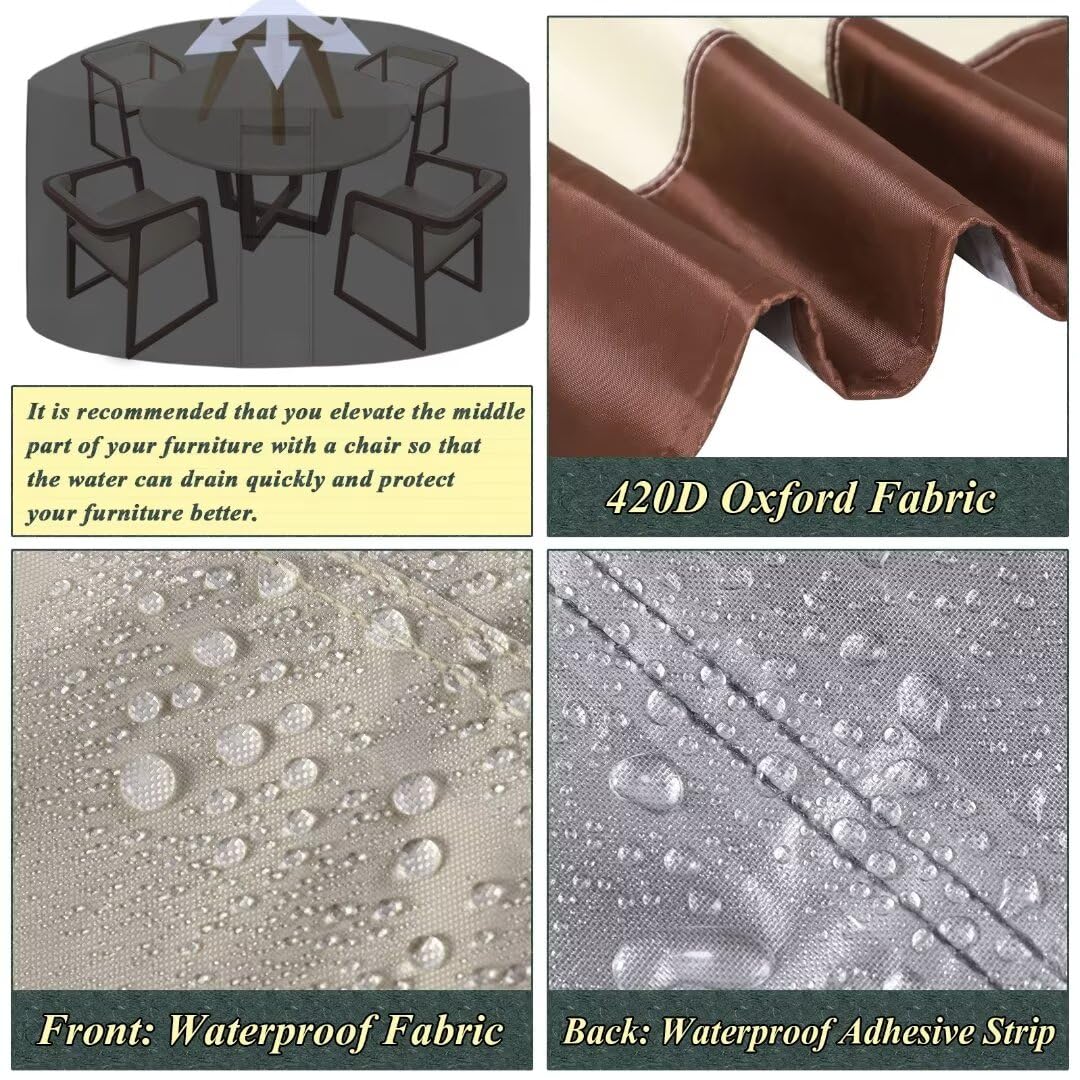 Copertura per Mobili da Giardino Rotonda Copertura per Tavolo Esterno Impermeabile Coperture Antipolvere Tessuto Oxford 420D Copri Tavolo da Patio Beige Marrone 200x95cm