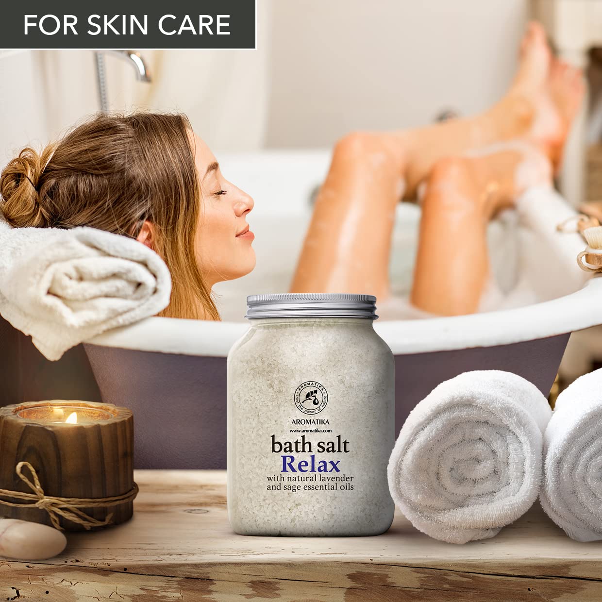 Sel de Bain Relaxant 1300g - Sel Marin avec Lavande Essentielle Naturelle - Meilleur pour un Bon Sommeil - Soulagement du Stress - Beauté - Bain - Soin du Corps - Sel D'Bain