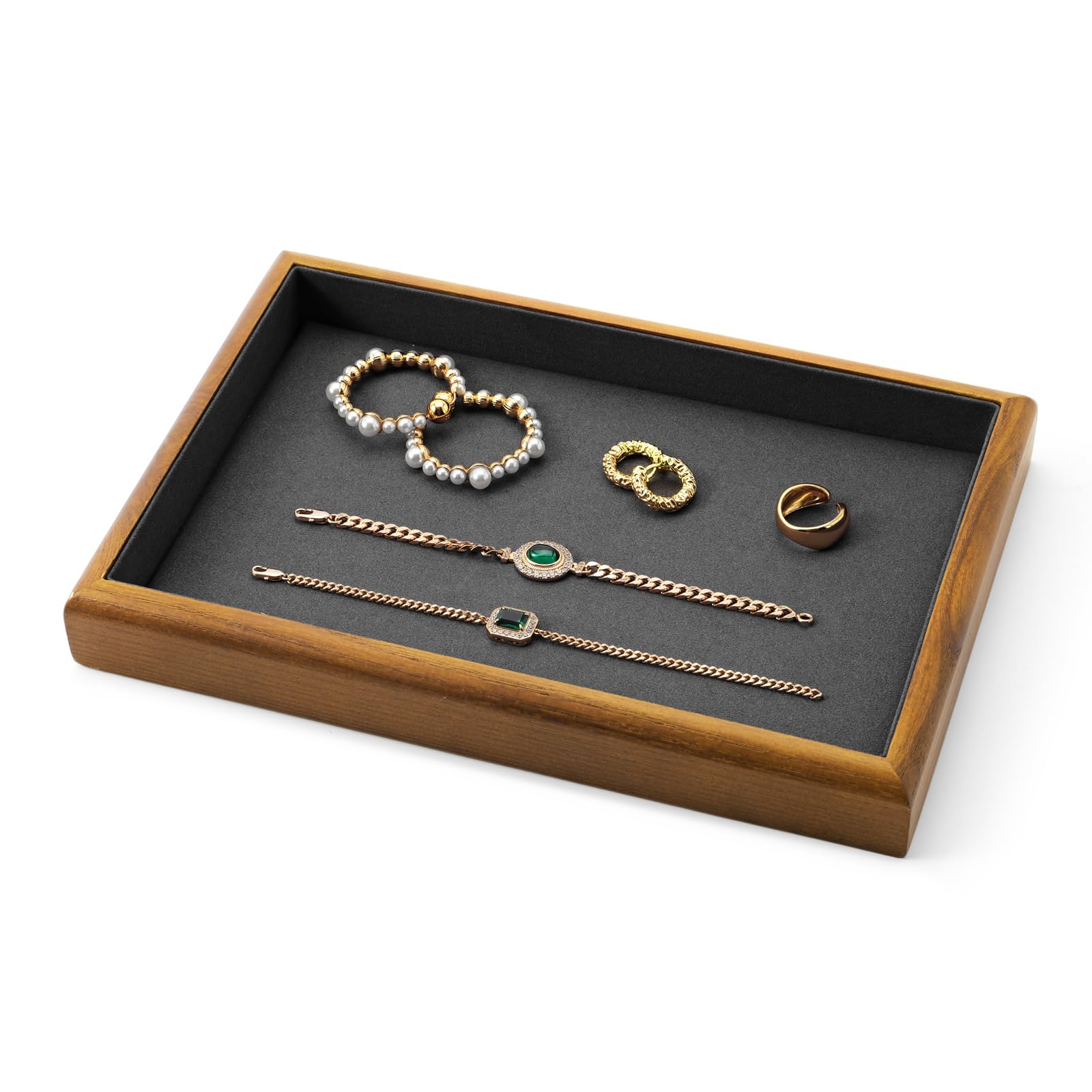 Oirlv Plateaux à Bijoux en Bois Massif,Empilables,Organiseur de Bijoux,Présentoirs Bijoux(Gris foncé)