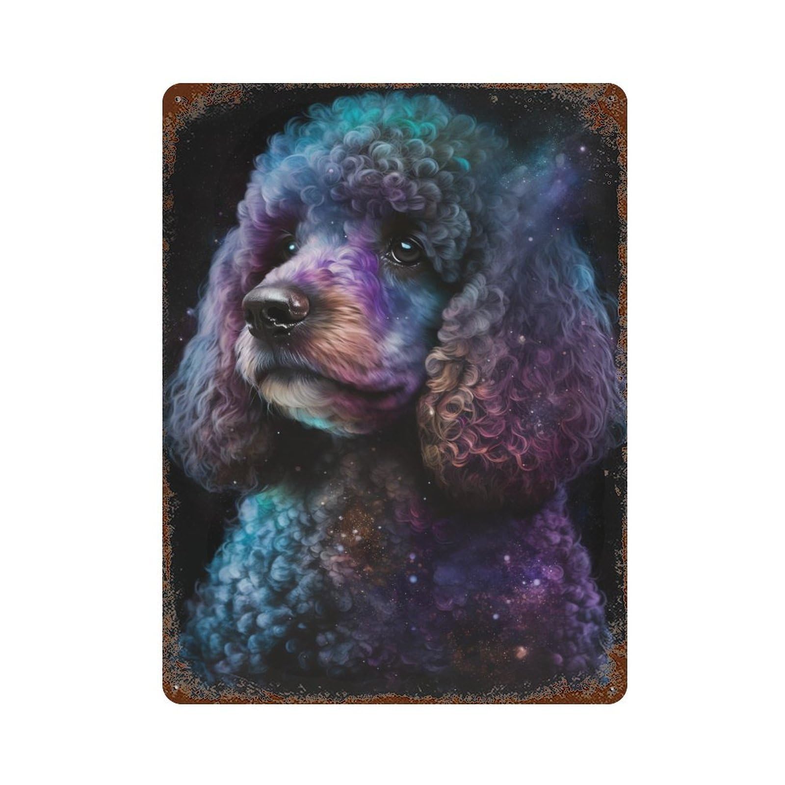 Cosmic Poodle Art Print-17 Weathered Tin Sign 15.7"x11.8", for Shed, Workshop And Garage Wall Decor, Decorative Metal Wall Art