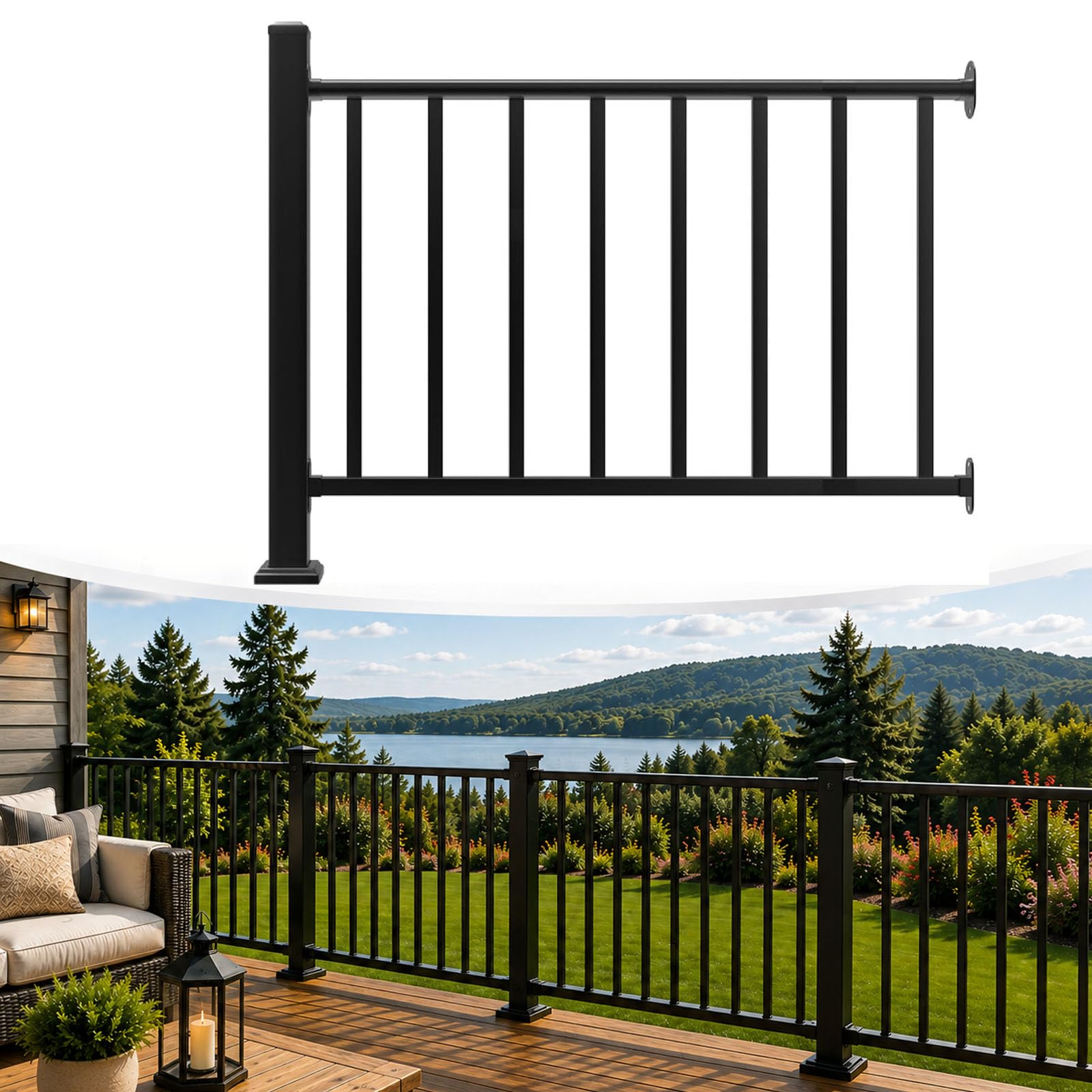 Photo 1 of Hertade Deck Railing Kit, 4ft BlackX0053E7O35