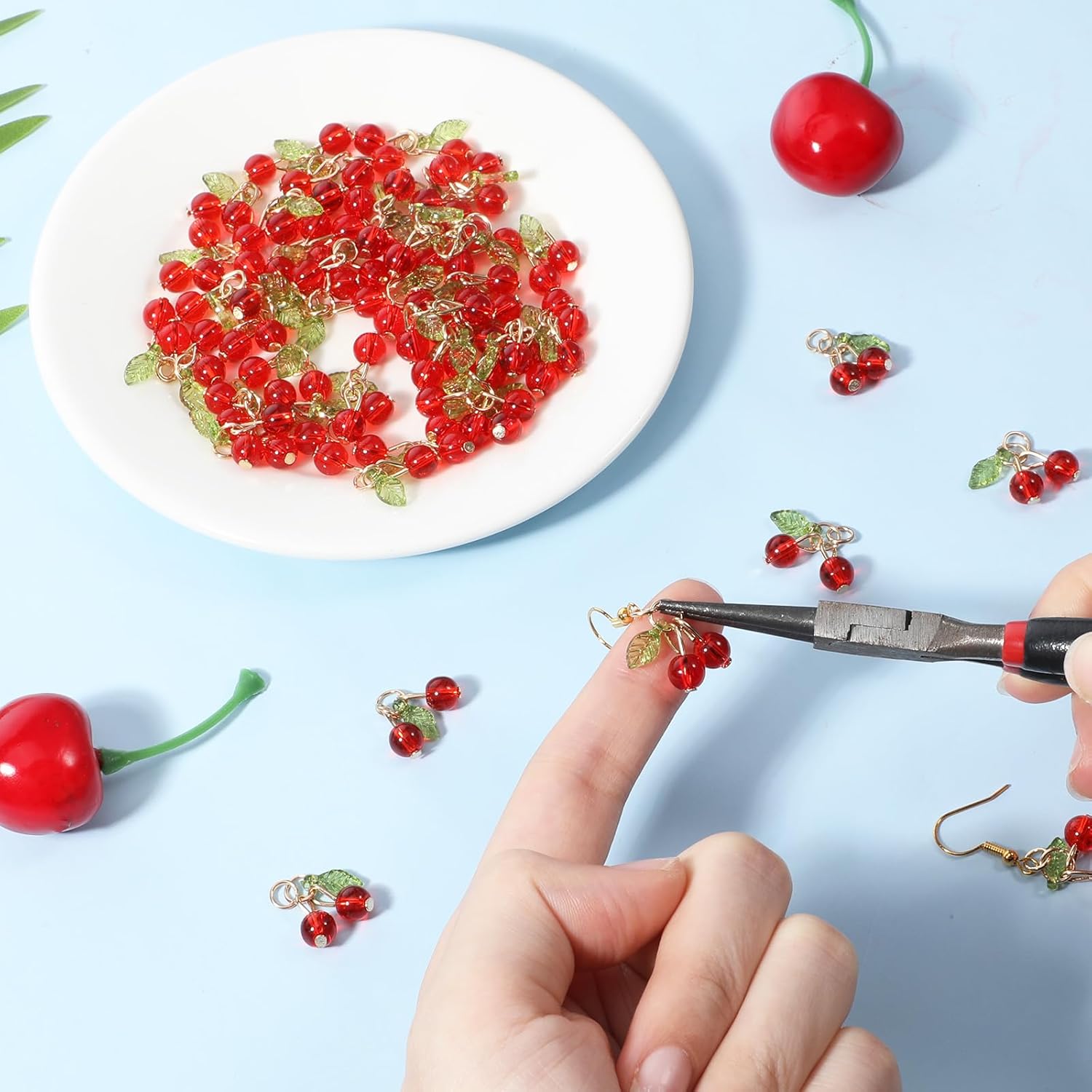 36PCS Cherry Charms Beads Mini Cute Red 3D Cherry Beads Charms for Jewelry Making Glass Fruit Bead for Earrings Necklaces Bracelets Crafts - Image 4