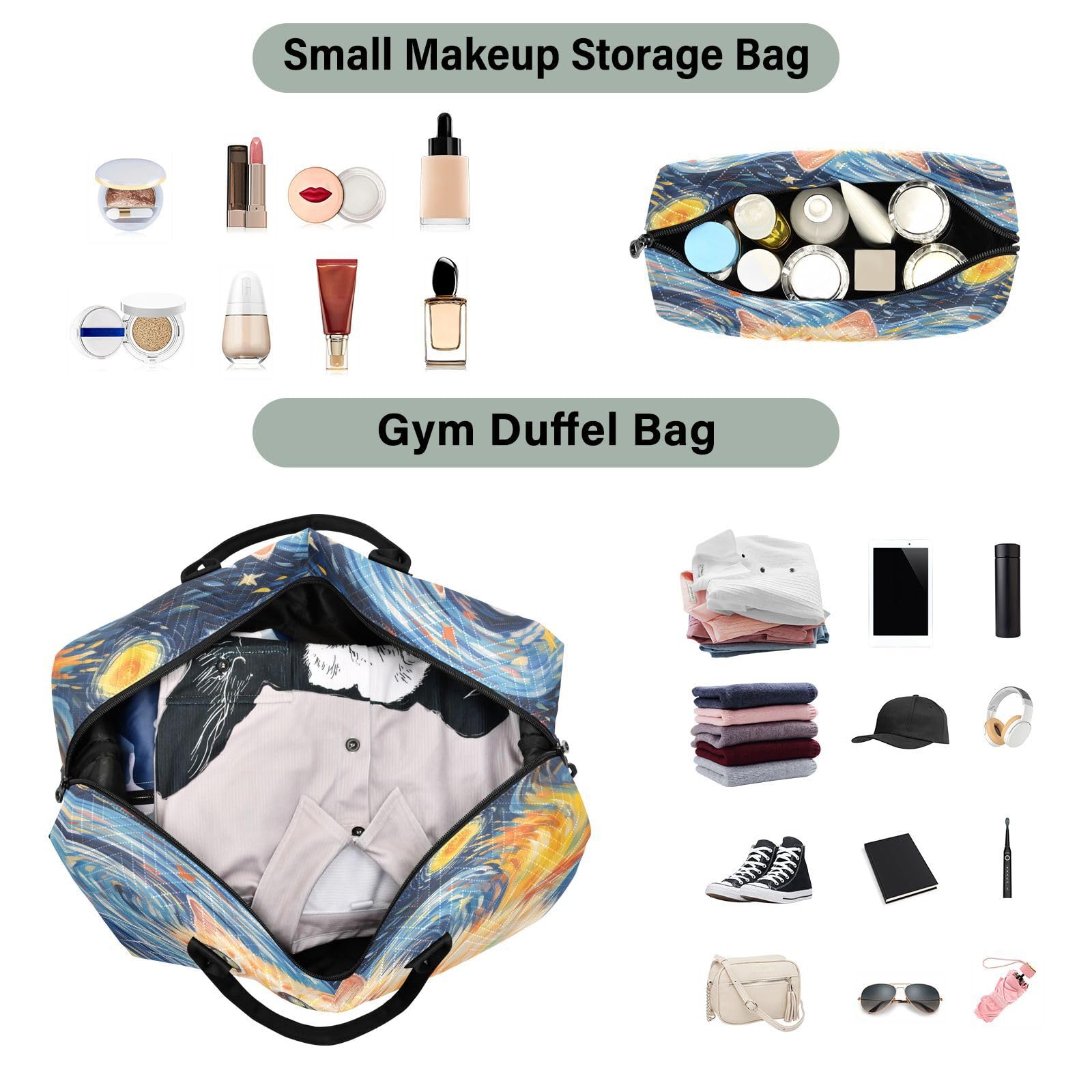 Süße Katze Galaxie Kunst Cartoon Sporttasche Handtasche mit Make-up Aufbewahrungstasche Badetasche für Reisen Mädchen Männer