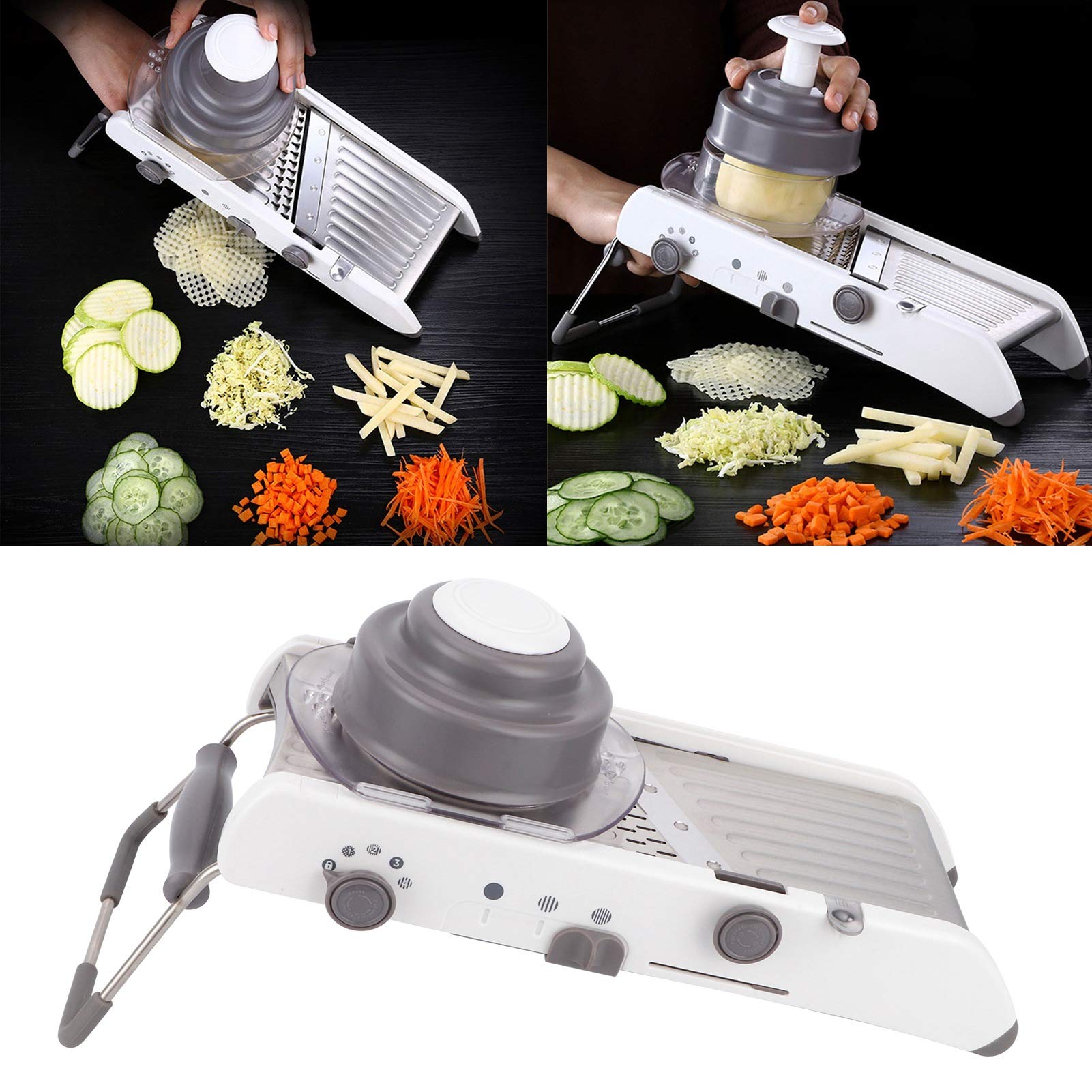 Cortador de Verduras Manual Rallador de Alimentos Multifuncional para Uso en Cocina Gris Blanco 1 Unidad