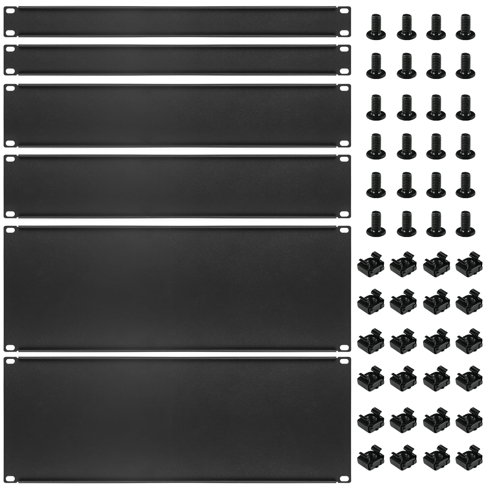 6 Pcs 1U,2U,4U Blank Panel Metal Rack Mount, 19 Inches, Filler Panel Mount Spacer Rack Blanking Panel Kit for Enclosure Server Rack Cabinet Black