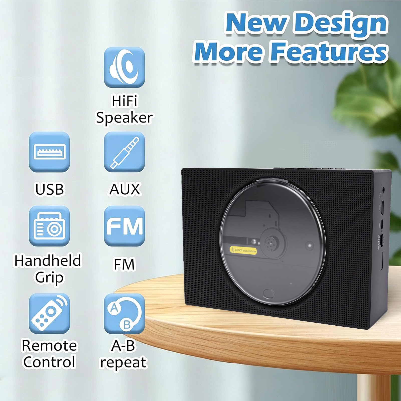 Reproductor de CD Portátil Bluetooth 5.0, Altavoces Integrados USB AUX Radio FM con Batería de 4000 MAh para Viajes a Casa (Enchufe de la UE)
