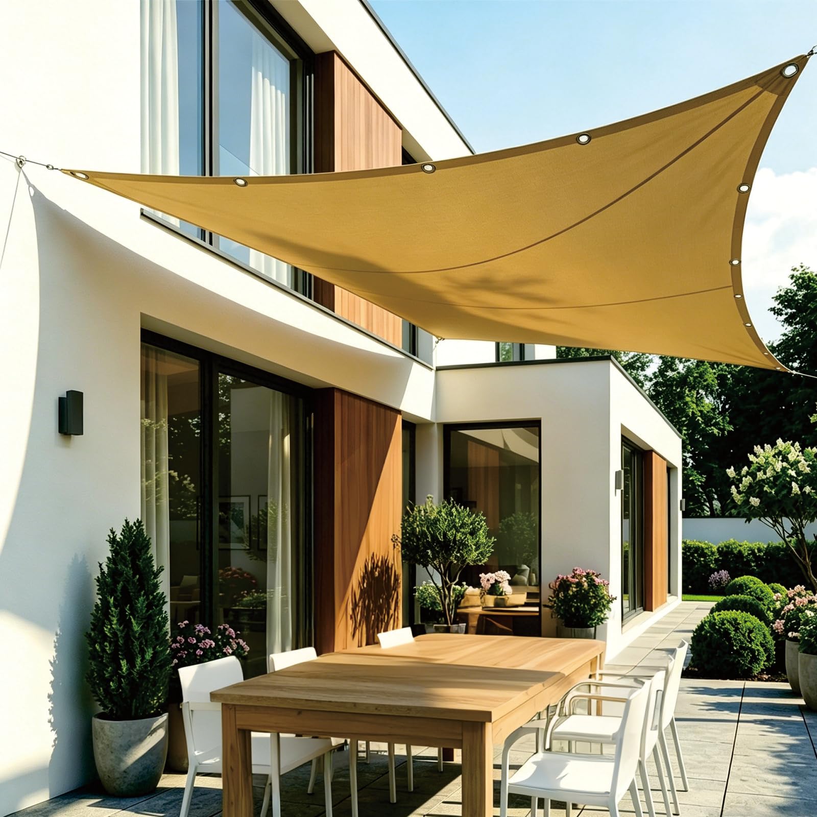 Voile d'ombrage 270x270 cm sable avec cordes et œillets