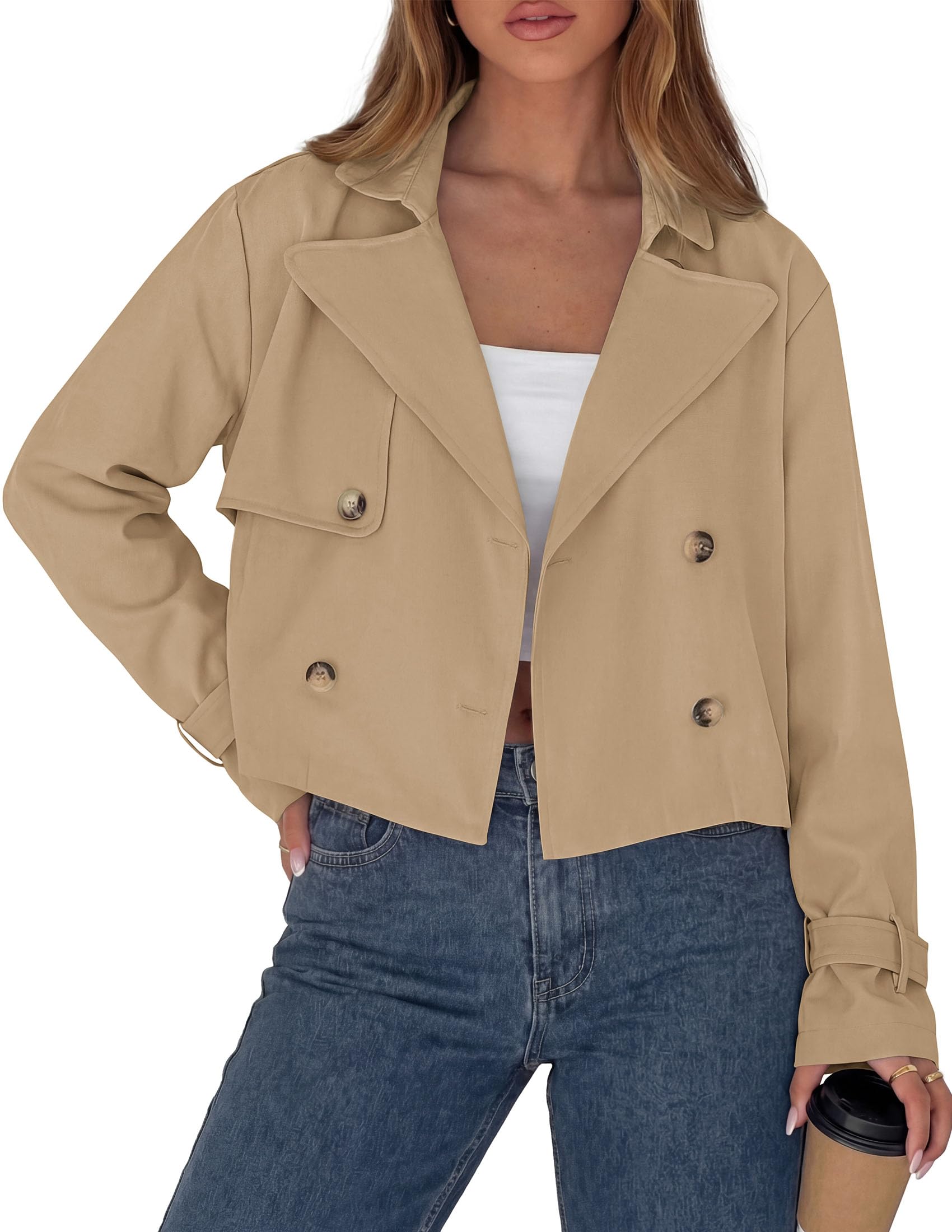 PRETTYGARDEN Cropped Trench Coat For Women Short Jacket | Soft Lightweight Coats, Lapel D…