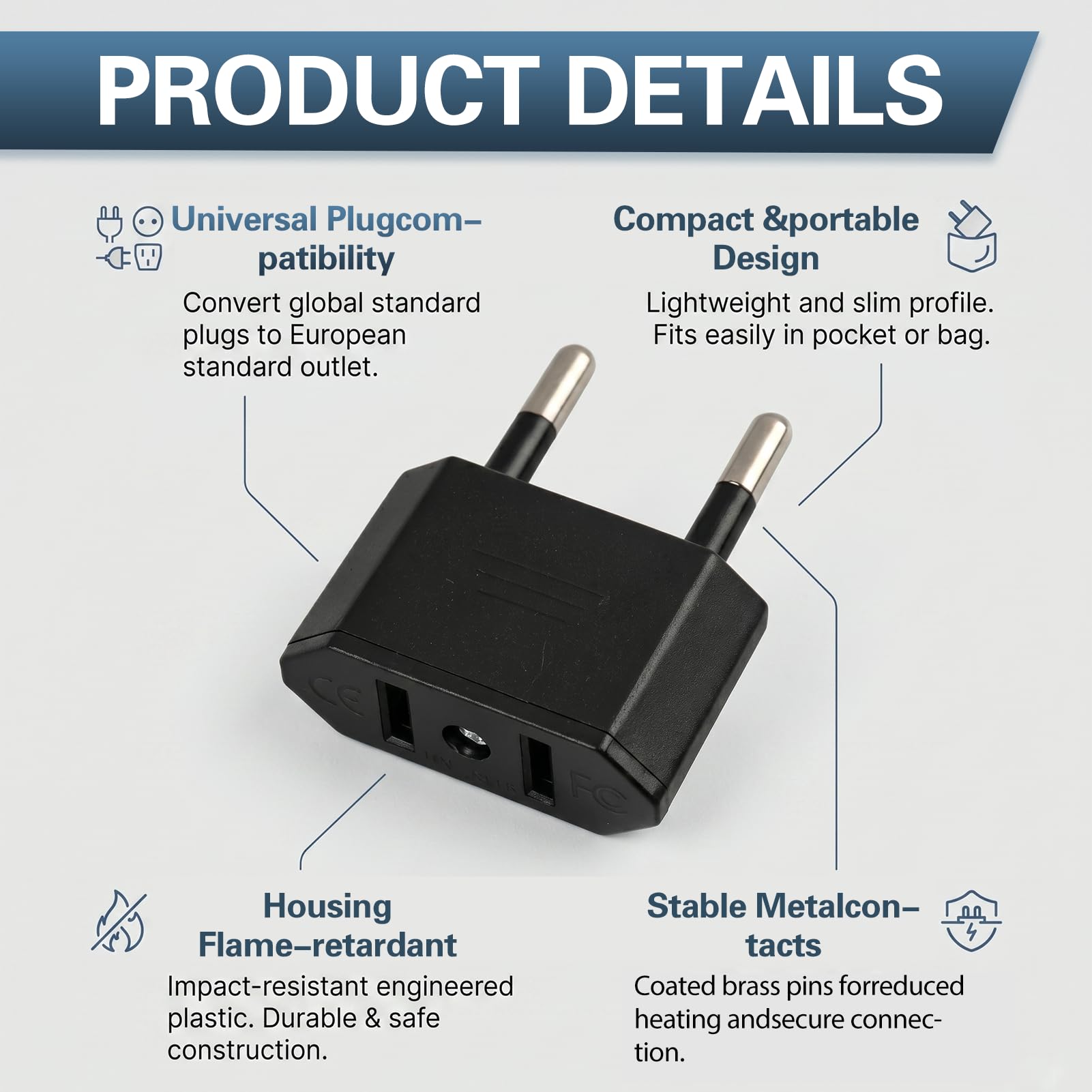 6 Stück US Stecker Adapter auf EU, Reiseadapter USA auf EU, Kompakt Tragbar, USA Kanada Japan Netzteil Adapter für Smartphones Laptops Tablets Bluetooth-Lautsprecher, Euro Steckdose Deutschland Europa