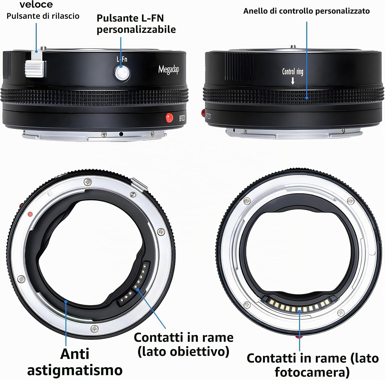 Megadap EFTZ21 - Adattatore per messa a fuoco automatica, compatibile con obiettivo Canon EF su fotocamera Nikon Z Mount ZFC Z9 Z8 Z7II Z7 Z6II Z50
