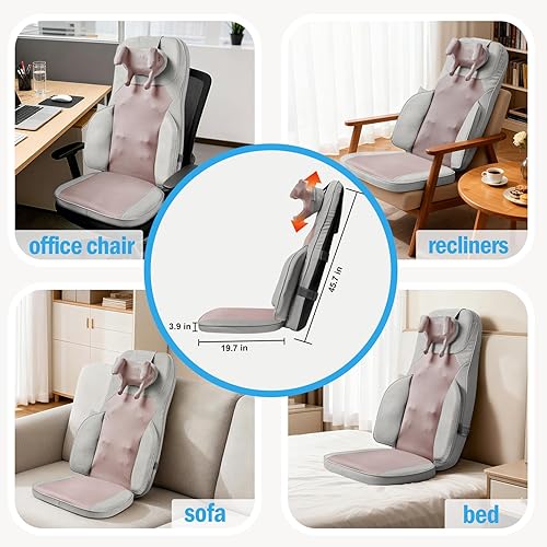 Miniatura 5 de Cojín de masaje Shiatsu con calor para cuello y espalda, amasado 4D, vibración y diseño de doble cuello, intensidad y altura ajustables, tensión