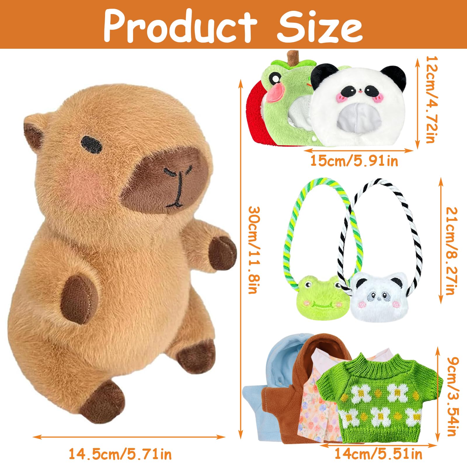 Peluche Capybara 13Pcs Set, 23cm Juguete de Peluche de Capibara avec Diadème de Fraises, Brun Poupée en Peluche Capibara, Simulation Peluche en Capybara, Muñecos Peluche Kapibara, Cadeau pour Enfants