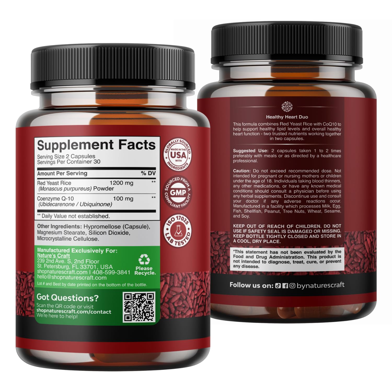 Red Yeast Rice with CoQ10 Supplement - Healthy Heart Support - 60 Ct — Amazon image 3