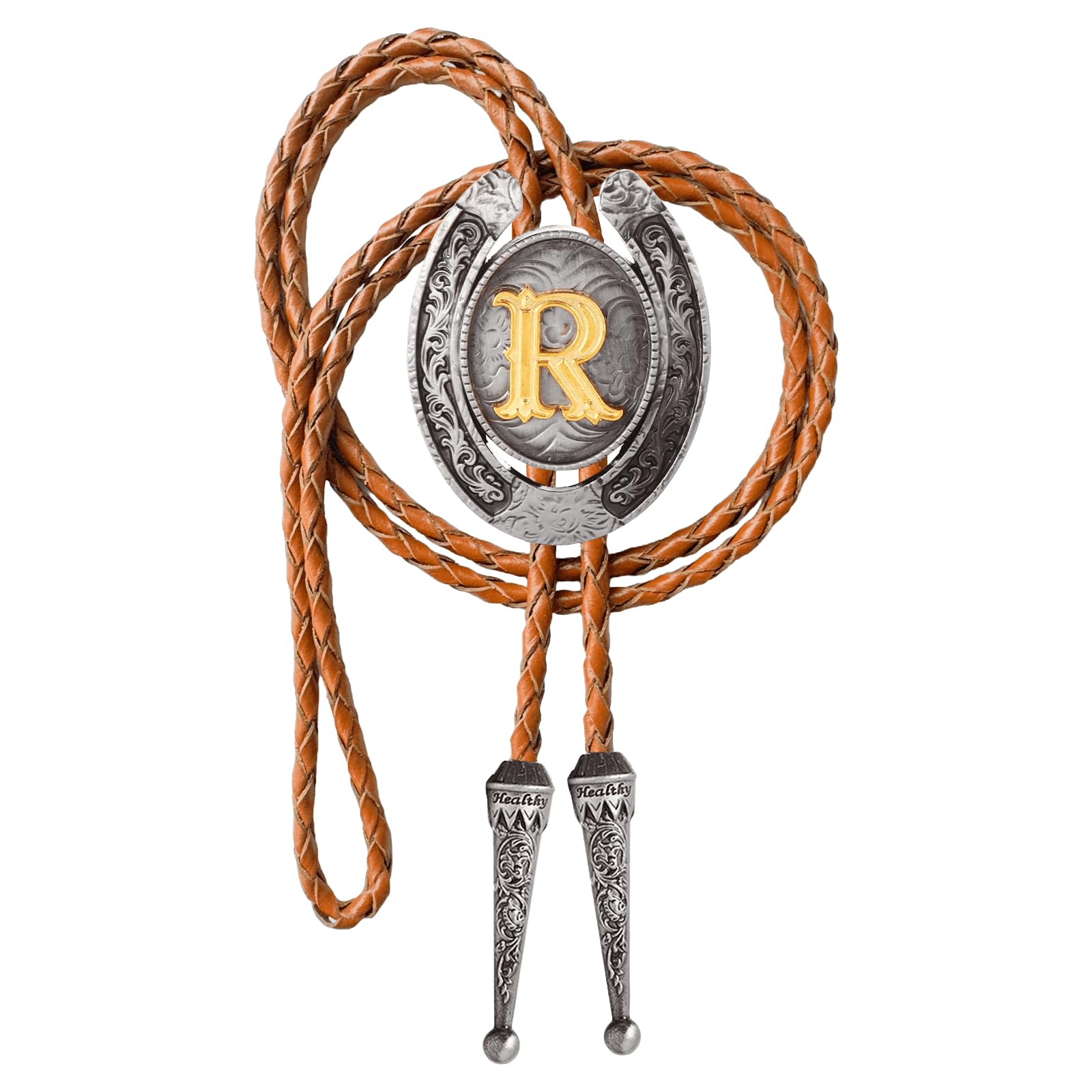Western Cowboy Vintage Rodeo A-Z Initial Letter Bolo Tie for Men