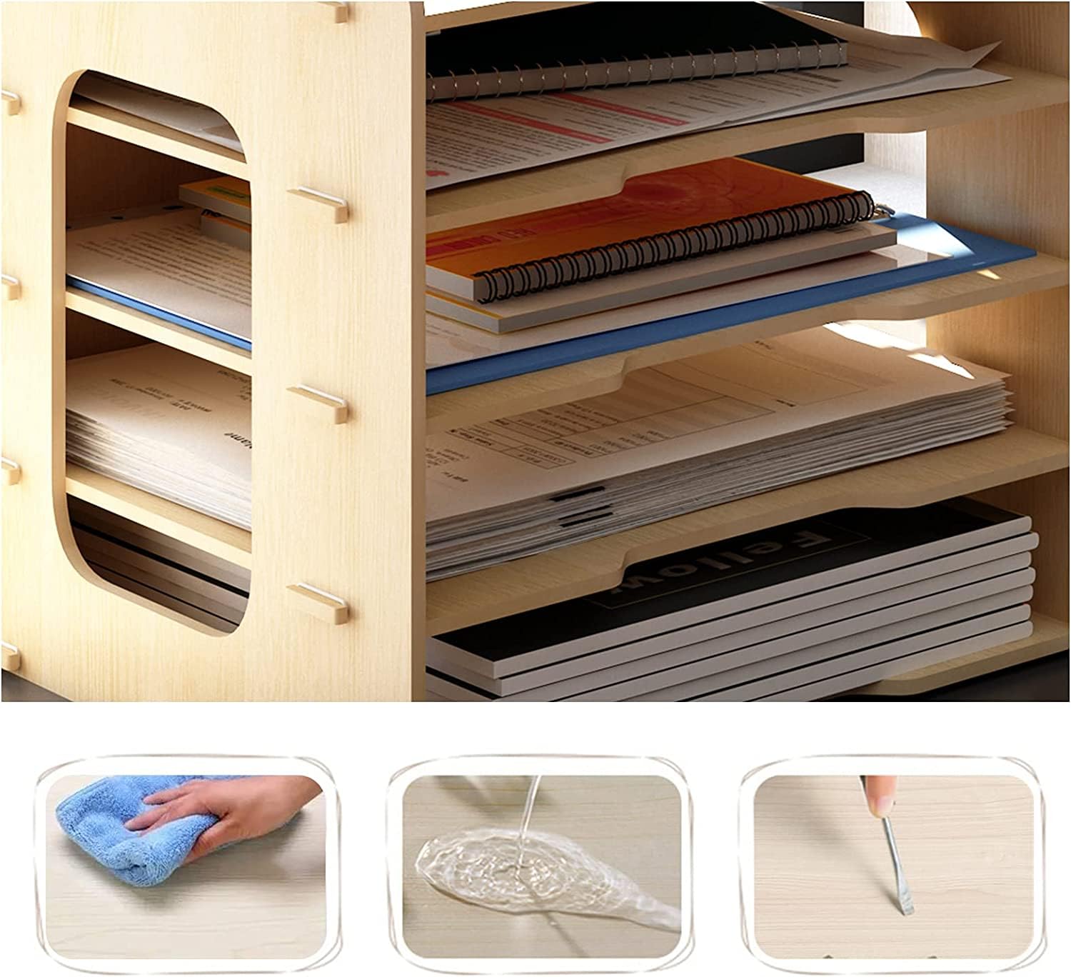 PUNCIA A4 Dokumentenablage 5 Ablagefächer aus Holz Briefablage Papierablage | Schreibtisch Datai Organizer Ablagesystem Aktenaufbewahrung Dokumentenhalter für Büro Arbeitszimmer Schule Office