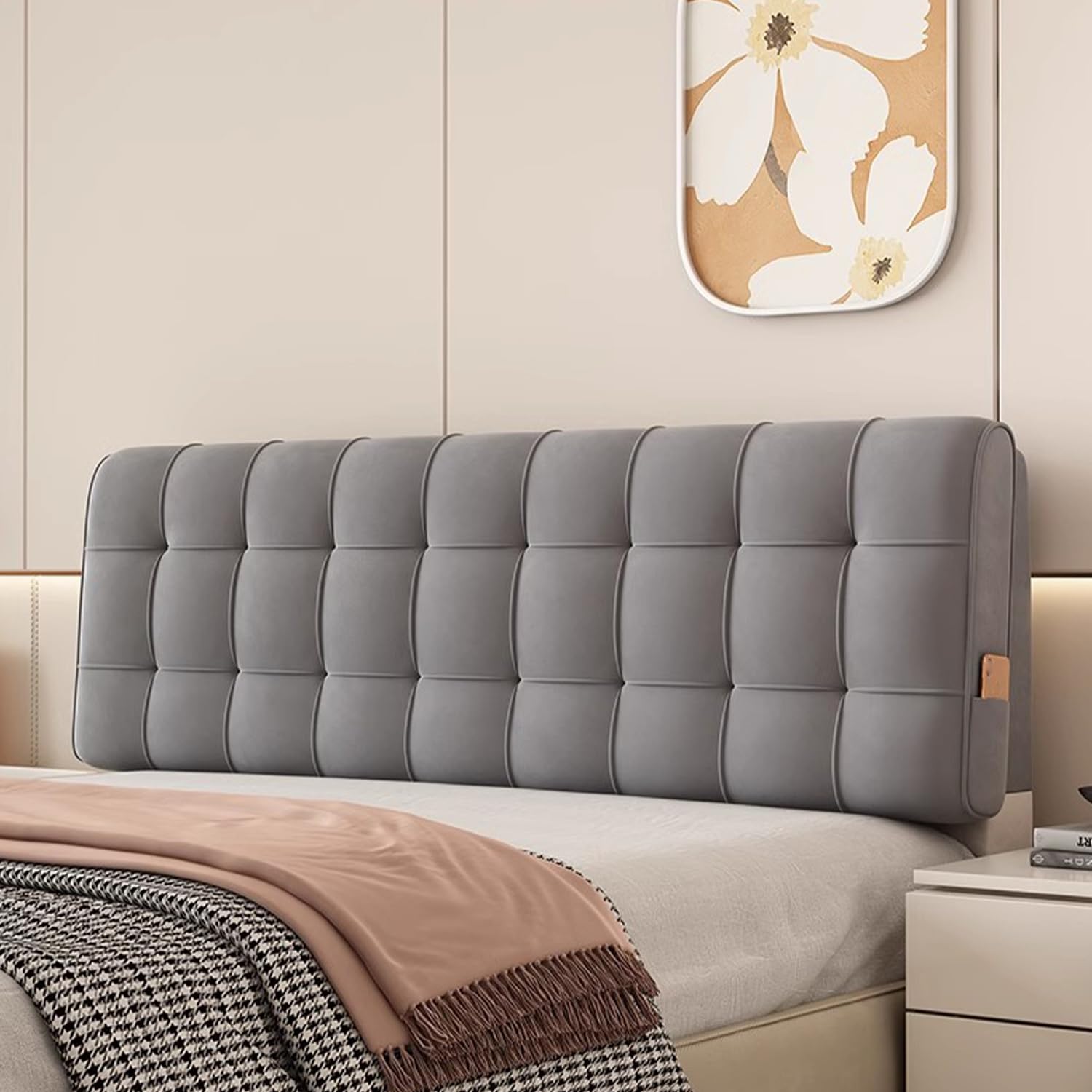 LZTET Bed Reading Cushion,Dutch Velvet Fabric,Thicken Anti-Scratch Anti-Dust Double Bed Headboard Cover,Washable Protector Slipcover For Bedroom Decoration(120 * 60 * 10cm(Straps),Gray)