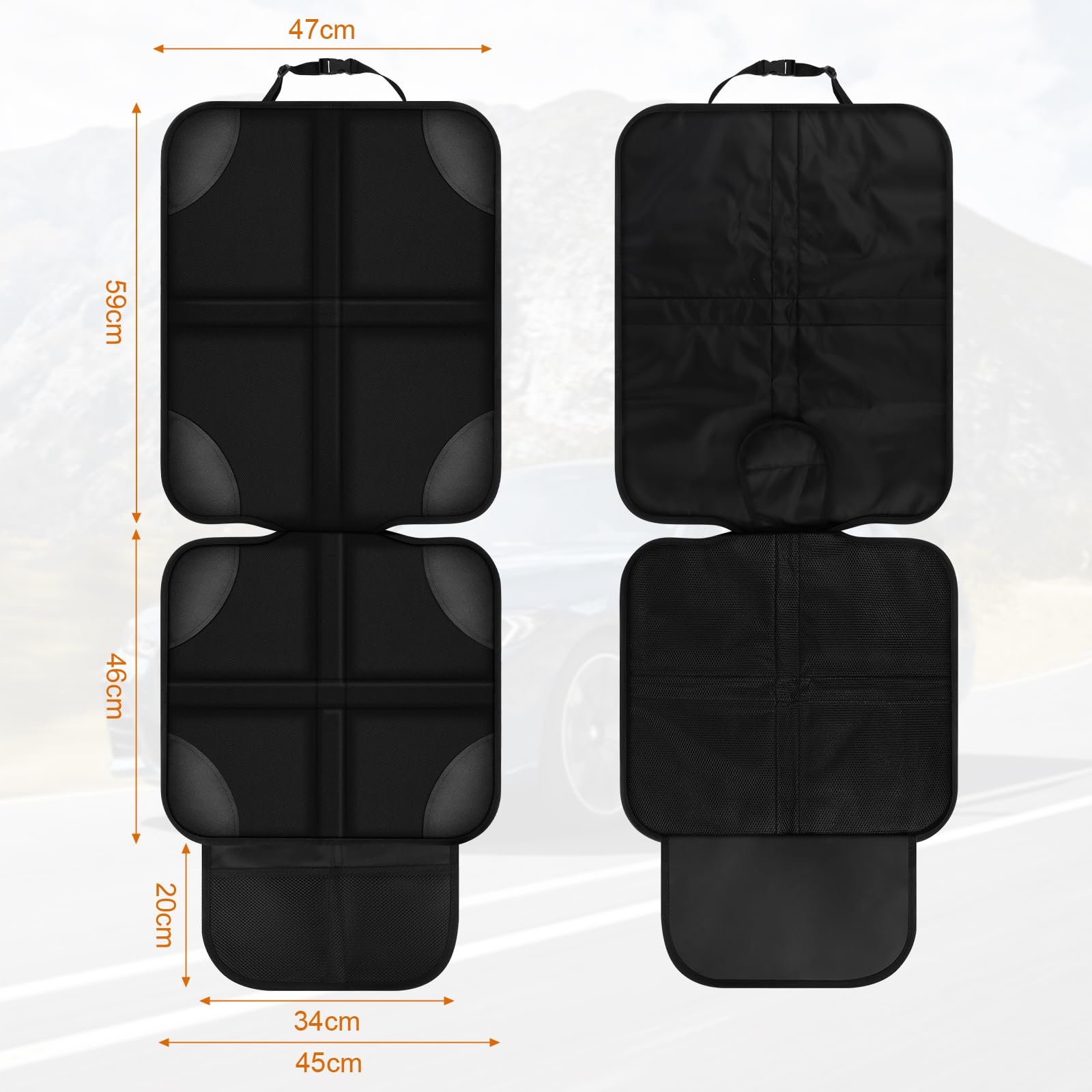 TOSAVGA Protector Asiento Coche Niños, Protectores de Asiento de Cuero Impermeables, Compatible Isofix con Organizador Bolsillos, Antideslizante Impermeable Protector Seguro Respaldo, para SUV, sedán