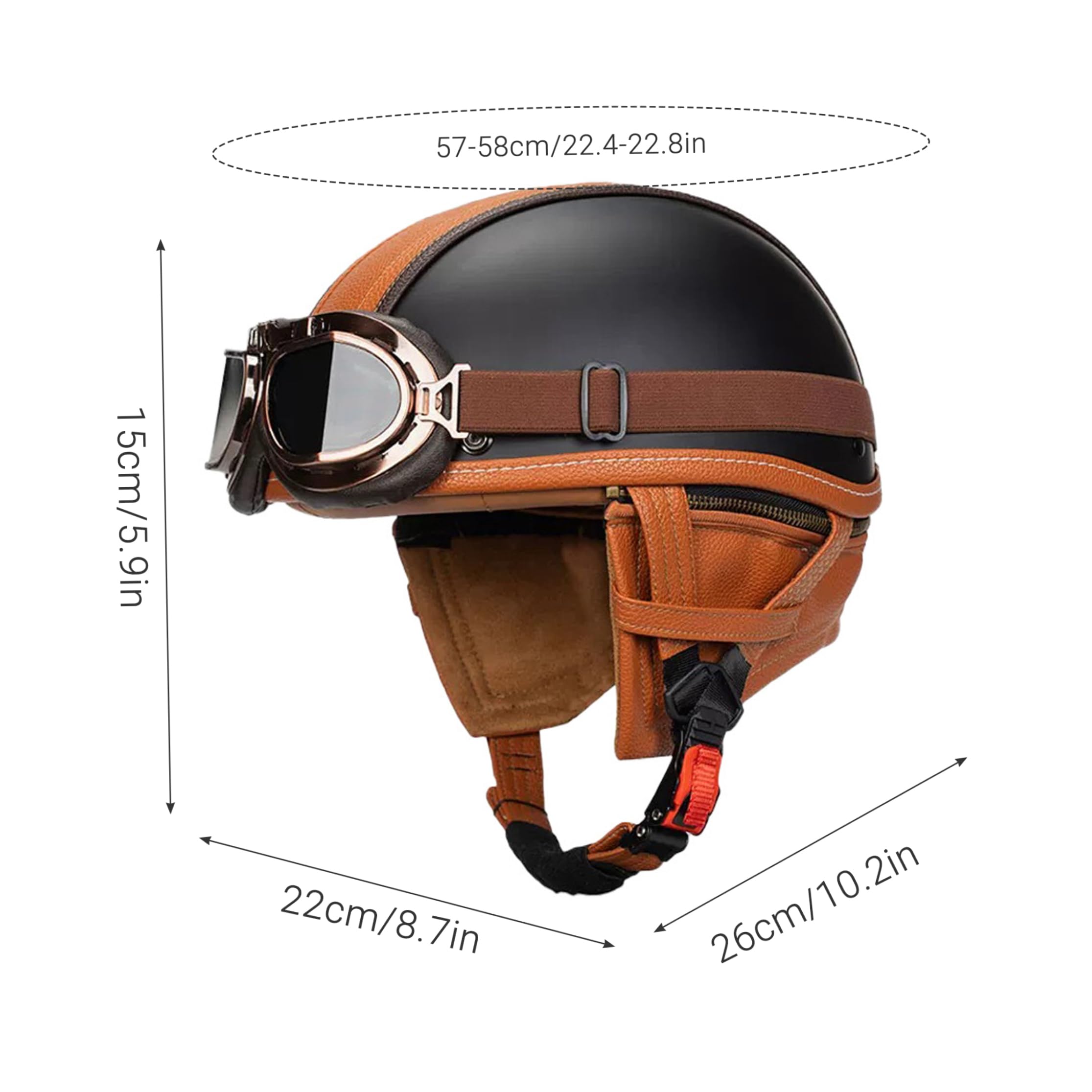 Medio Casco de Estilo Alemán con Gafas, Casco Retro Jet para Hombre, Negro Mate