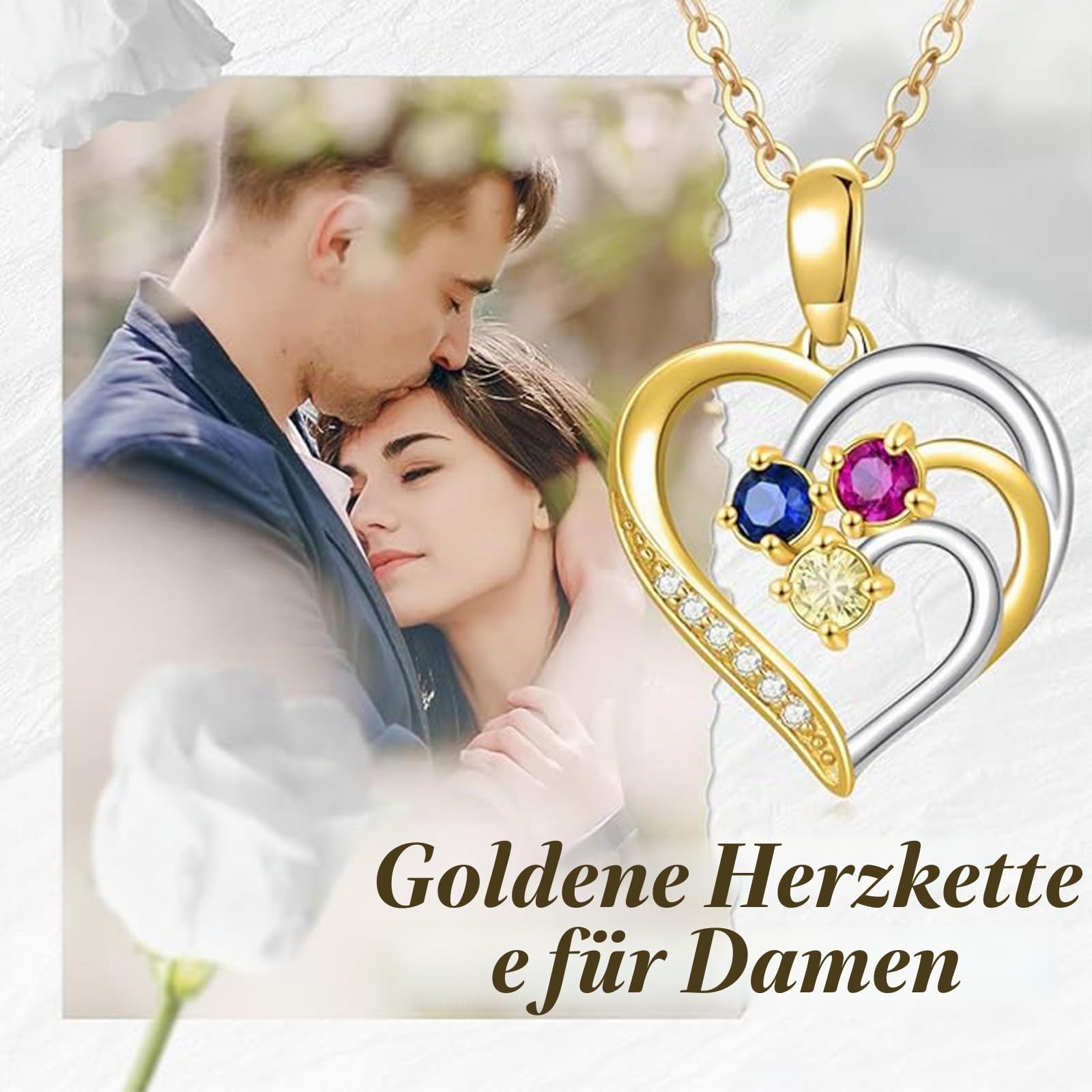 375/9K Echtgold Liebes Knoten Halskette für Damen, Weiß/Gelbgold Farbiger Zirkonia Herz Anhänger Halskette, Schmuck Geschenk zum Jahrestag Geburtstag für Ehefrau Mutter, 40 + 5 cm