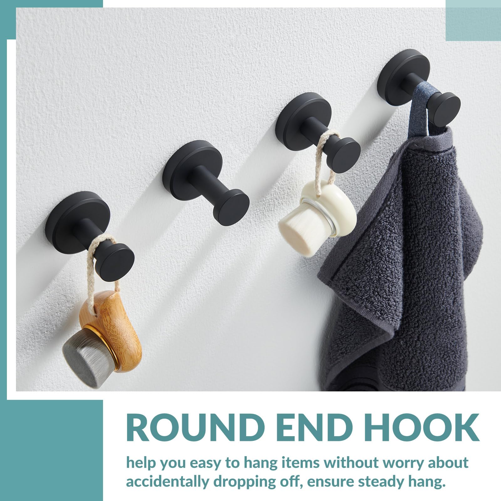 APLusee Matte Black Round Coat Hook 2 Pack, 304 Stainless Steel