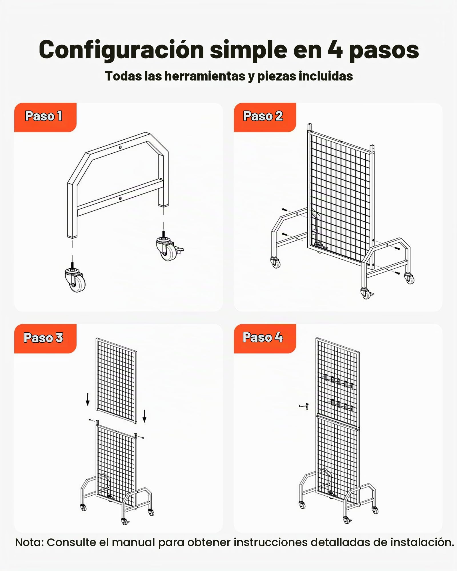 VEVOR Paneles de Pared de Rejilla, 3 Unidades, Expositor de 60 x 40 x 164 cm con Ruedas y 30 Ganchos, Estantes de Acero al Carbono, Estante para Exhibir Arte y Almacenar Decoración, Negro