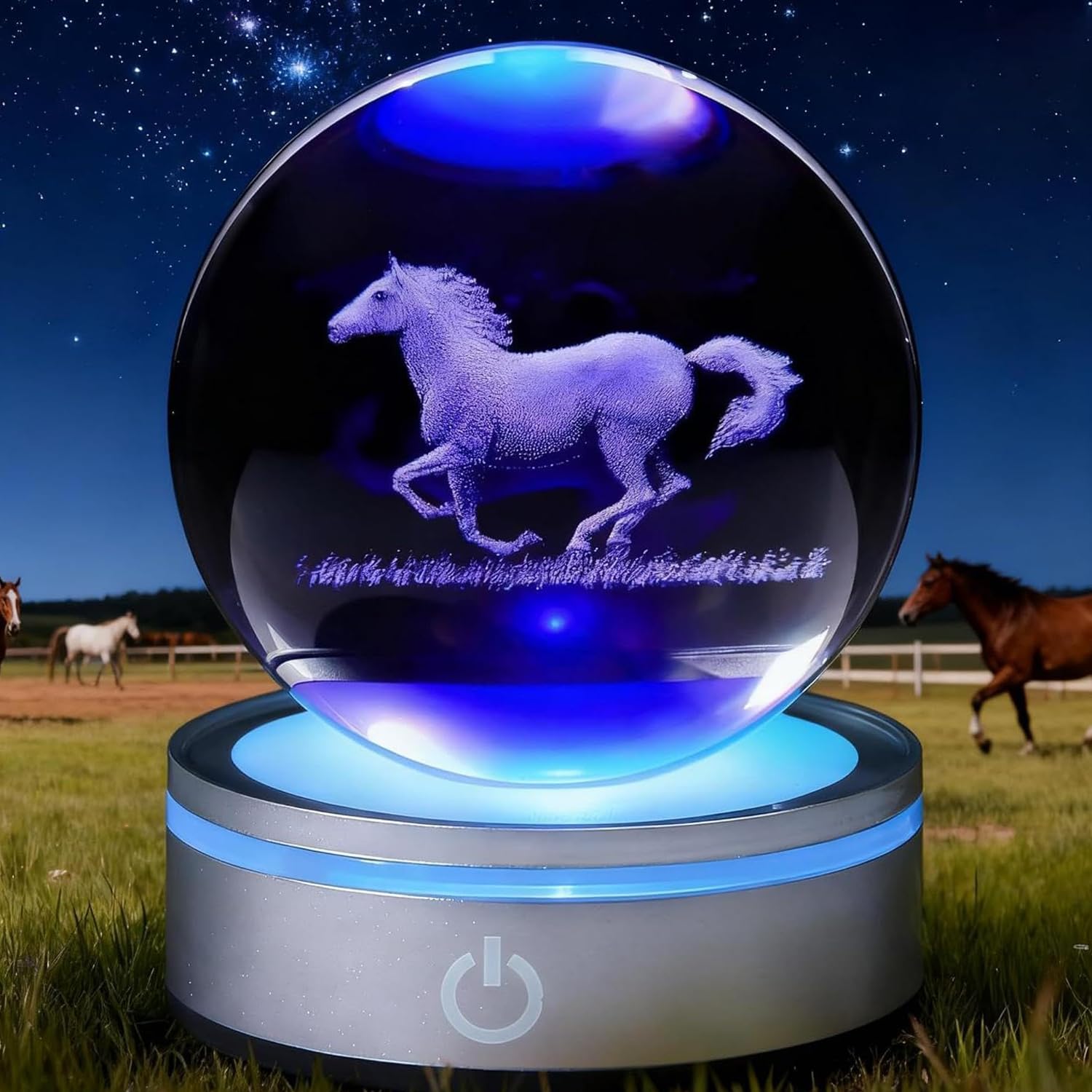 POSSHE Pferde Geschenke, Pferd Nachtlicht, 3D-K9-(80-mm) Kristallkugel Lampe mit RGB-Farben, zum Geburtstag Weihnachten, coole, Geschenke zur Zimmer-Dekoration für Jungen und Mädchen