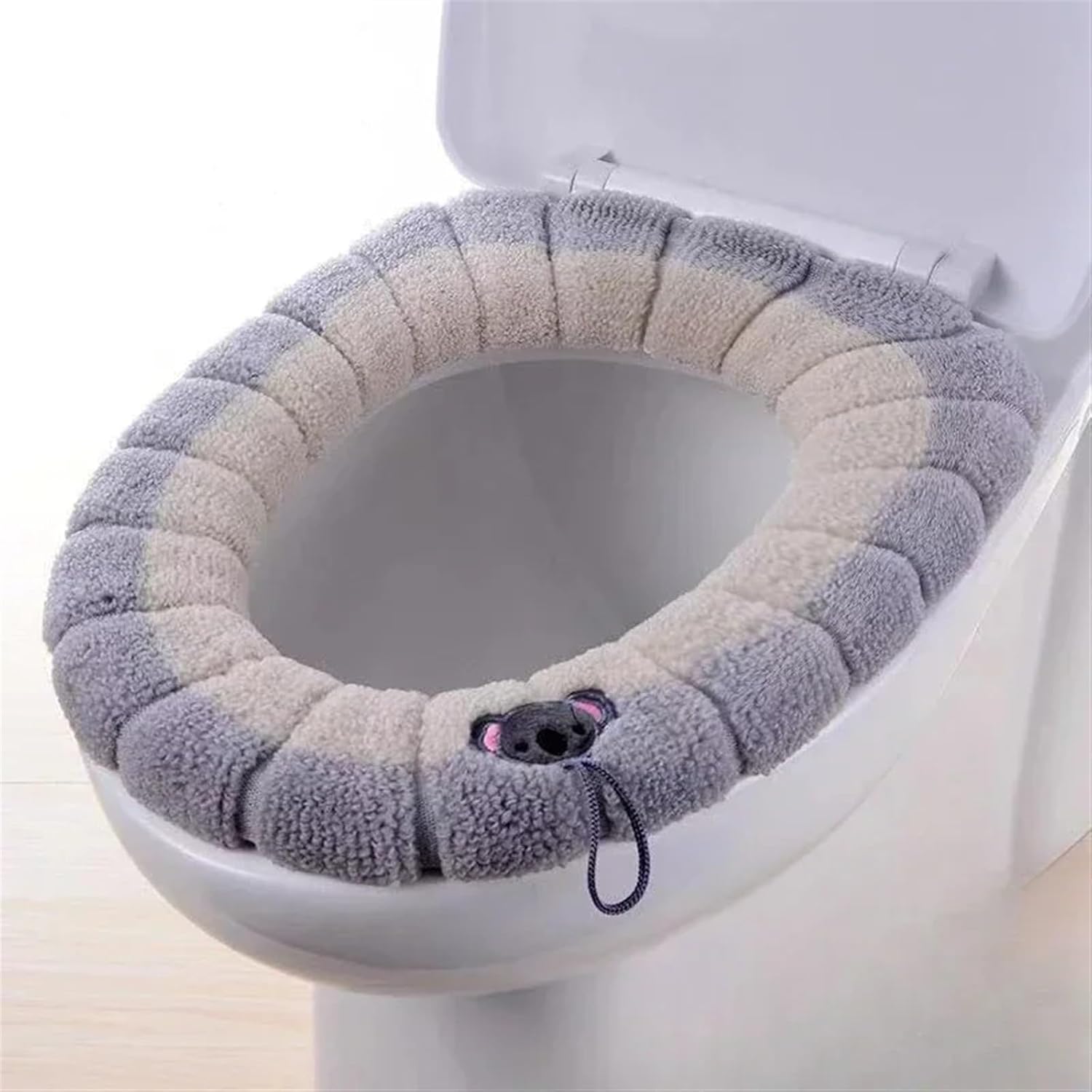 Winter Warm Toilet Seat Cover Mat Bathroom Toilet Pad Cushion with Handle Thicker Soft Washable Closestool Warmer Accessories (Size : B-Grey)