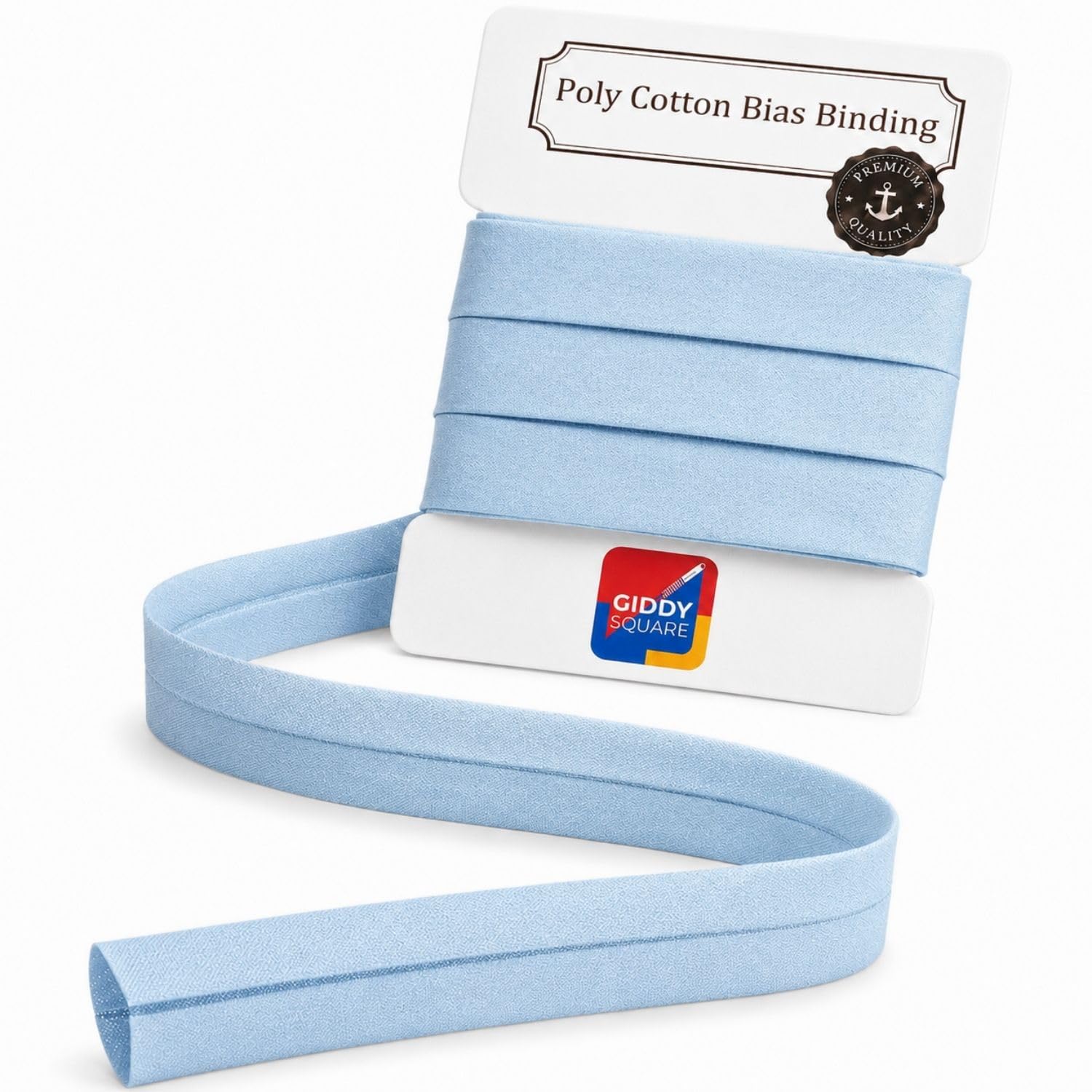 Sky Blue Bias Binding Tape 25mm 1 Inch 5 Metres - Pre-Folded Single-Fold Poly Cotton Bias Binding for Sewing, Quilting & Dressmaking - Machine Washable - Giddy Square โ image 1