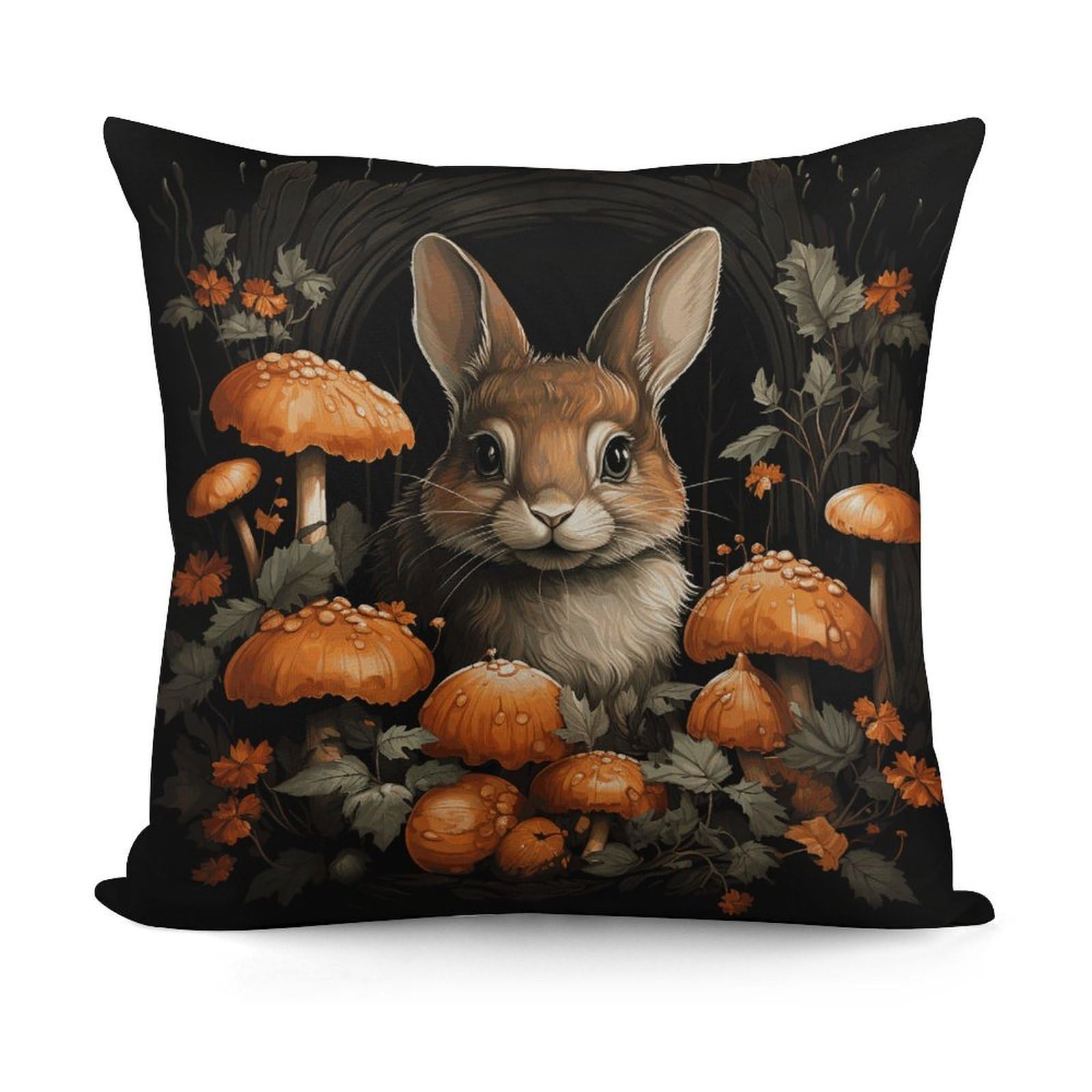 VstaDank Rabbit with Mushrooms Pillow Covers Soft Plush Decorative Square Pillow Cover Modern Breathable Pillowcases Pillowcase with Invisible Zipper 18x18 Inches for Sofa Living Room