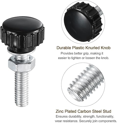 Miniatura 395 de uxcell Juego de 4 perillas moleteadas, tornillos de pulgar con tuercas y arandelas, rosca macho métrica M6 x 1.378 in, cabeza de plástico de 0.984