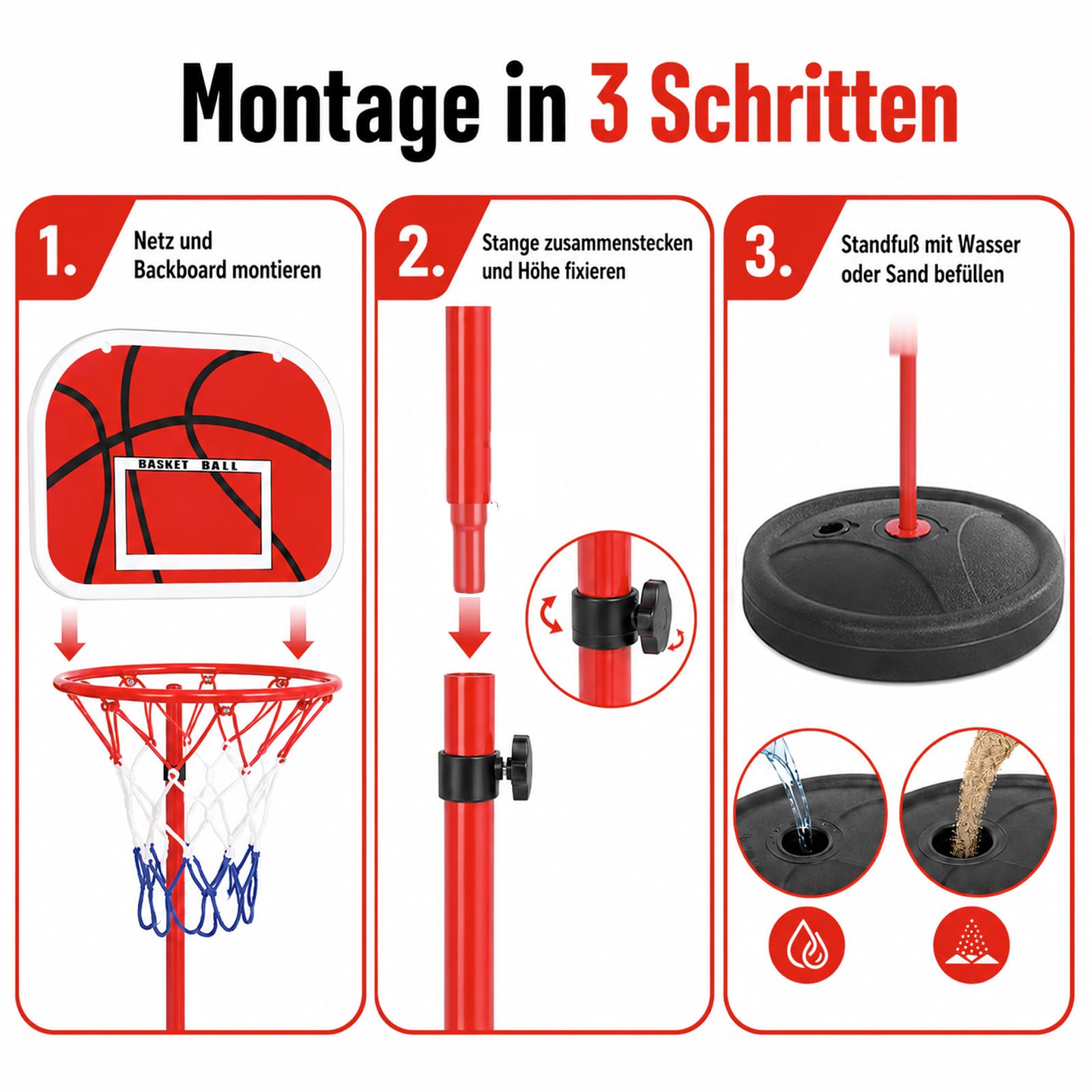 Basketballkorb Kinder, 50-150cm Indoor Basketballkorb 3 Bällen Und Pumpe, Kinderspielzeug Geschenke Für Jungen Ab 3 Jahren