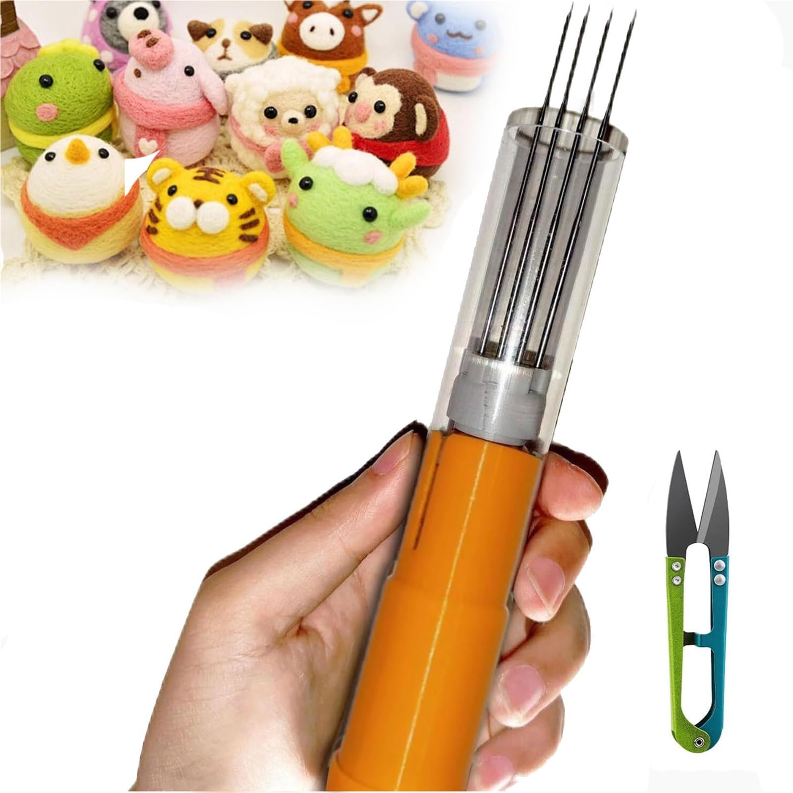 Elektrisches Filznadelmaschinen-Set, elektrisches Wollfilzwerkzeug, mit Geschwindigkeitsregelung, Motorhub 2 cm, for schnelles Filzen, DIY-Wollmalerei, gefilzte Bastelarbeiten(Orange)