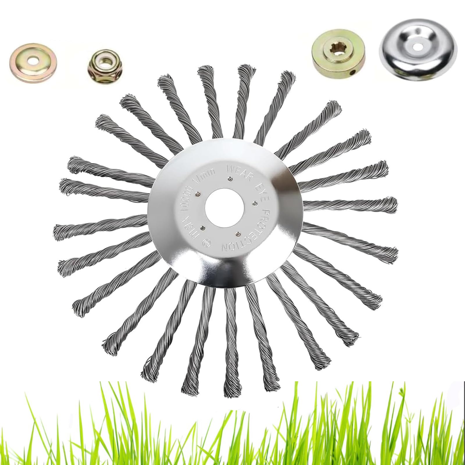 Photo 1 of 10 Inch Wire Brush Weed Trimmer Head, Steel Wire Grass Trimmer Head Indestructible Weed Trimmer Head for Gardening Lawnmower Moss Grass Rust Removal