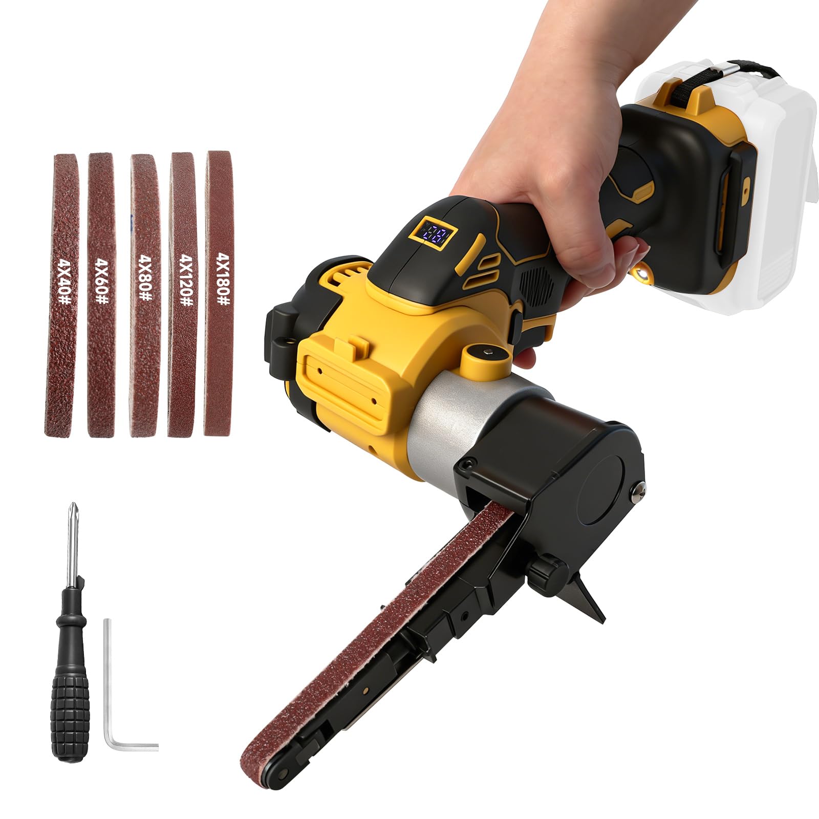 Cordless Belt Sander Compatible with Dewalt 18V 20V Battery, 0-13000RPM Brushless Detail Sander, 360ยฐ Adjustable Belt Grinder with 20 Sanding Belts for Wood Metal Plastic