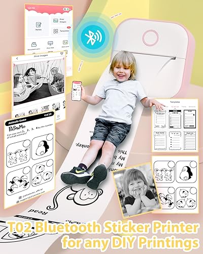 Miniatura 3 de Phomemo Impresora de calcomanías, mini impresora sin tinta, impresora térmica Bluetooth de bolsillo para notas de estudio, calcomanías, fotos,