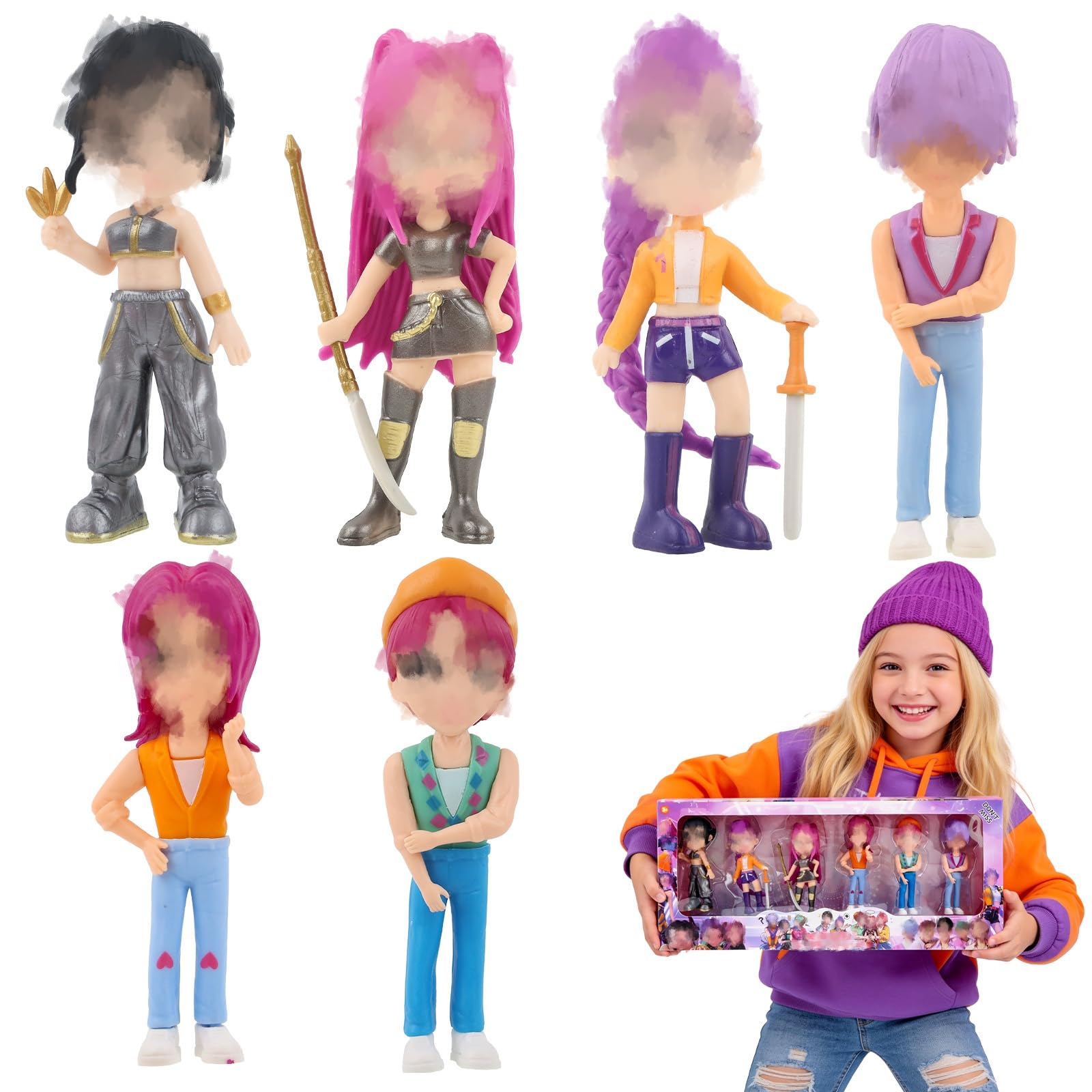 Kids Toys Hunter Figures, Cute Dolls Cartoon Figurine with Movie Pop Singer Collectible Toy Model Set Anime Merch Fan Figures for Display Desk Party Decor Carnival Christmas Birthday Gift