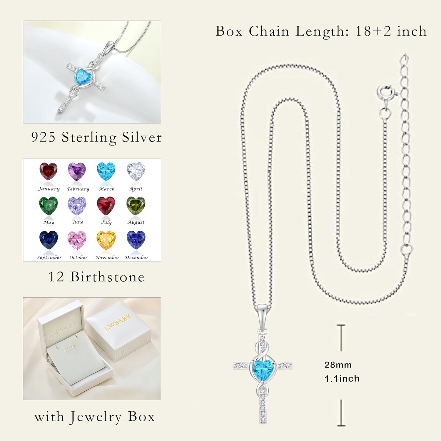 Infinity Cross Necklace 925 Sterling Silver Crucifix Christian Religious Pendant Birthstone Jewelry Gifts for Women - Image 6