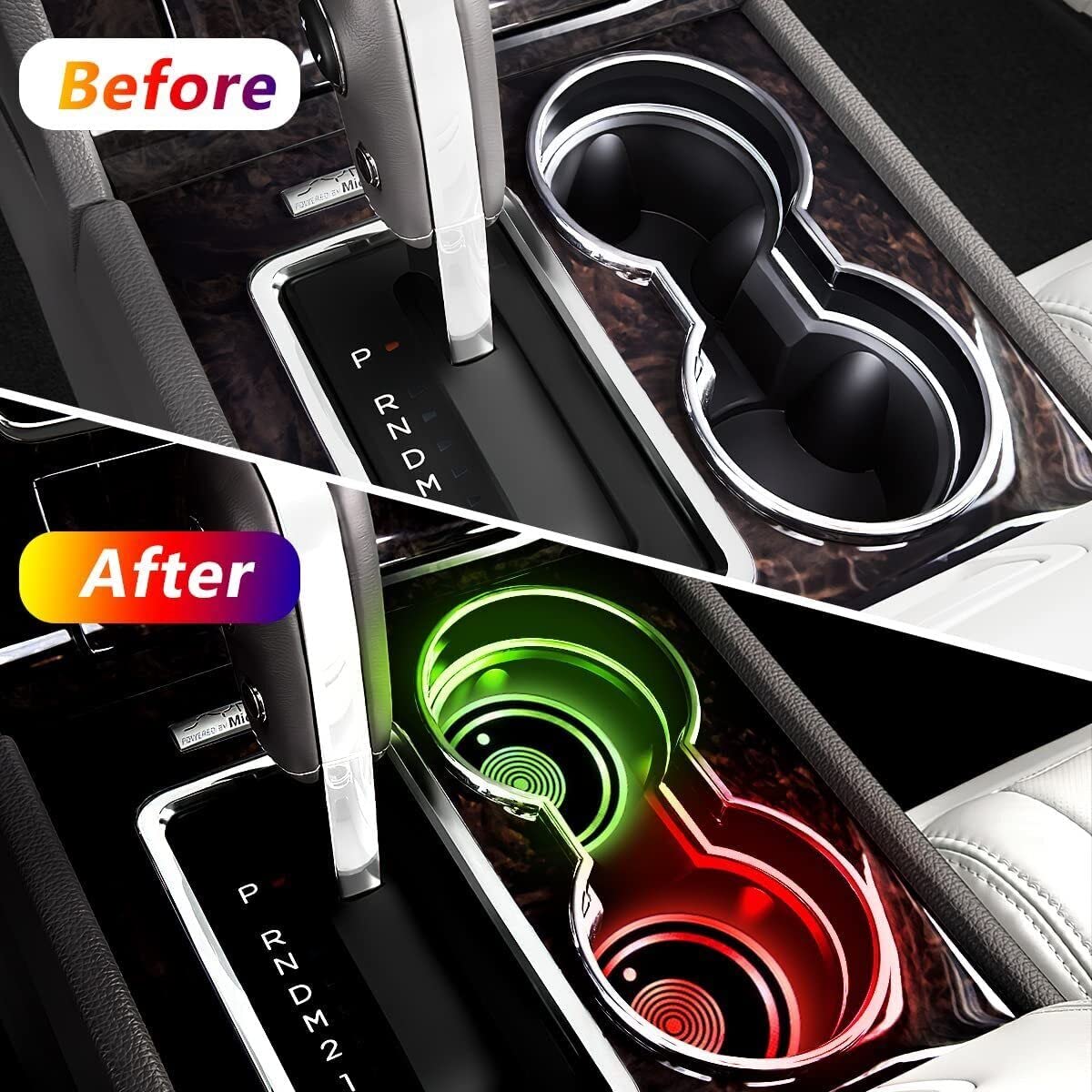 2 stuks LED Bekerhouder Verlichting, LED Auto Coasterss met 7 Kleuren Lichtgevende Licht Cup Pad, USB Opladen Cup Mat