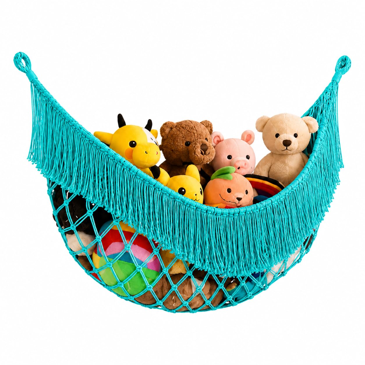 Handmade Macrame (turquoise) | Handmade Cotton Toy Hammock Net for Nursery, Kids Room & Bedroom Wall Hanging Organizer – Toy Storage, Room Decor-image-6
