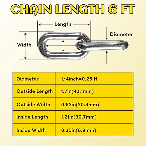 Miniatura 4 de Anchor Chain,316 Stainless Steel Boat Anchor Chain, Anchor Chain for Boats with 2 Pcs Shackles,Marine Grade(3 Size)