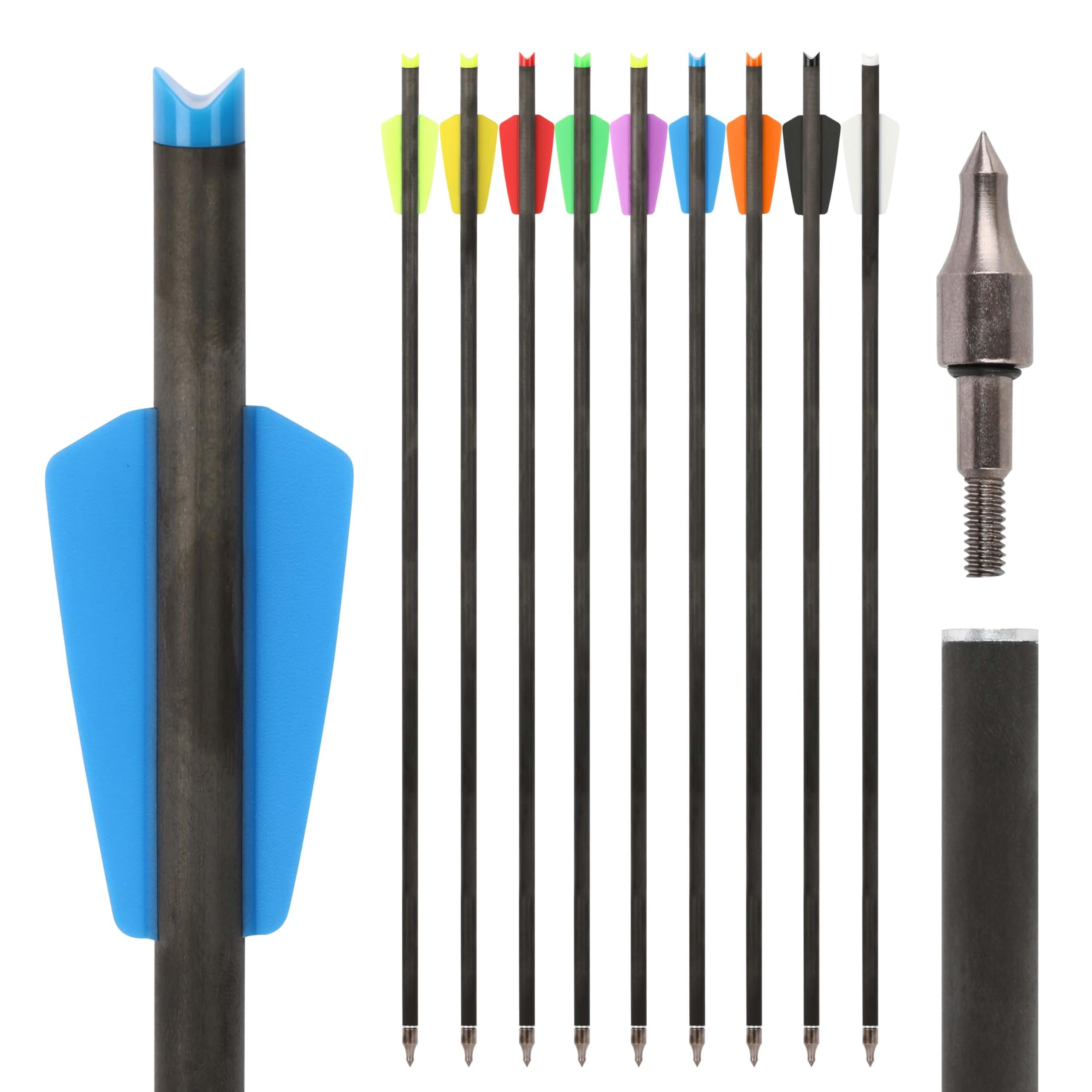 Flechas para Ballesta de Tiro con Arco Flecha de Carbono Puro de 20 Pulgadas con Pluma de 2 Pulgadas para prácticas de Tiro al Blanco y Tiro al Aire Libre 12pcs