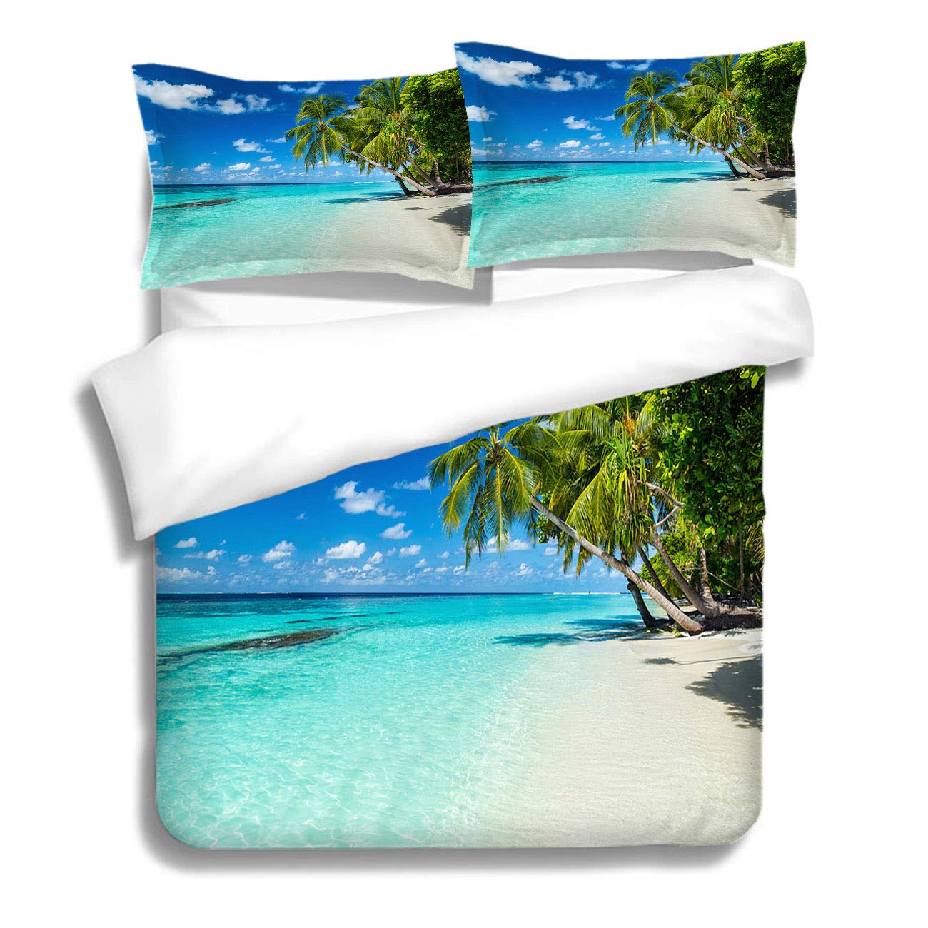 RLDSESS Beach 3 Piece Quilt Set, Gal King Size,Paradise Beach Blue Green,3 Piece Bedding Set with 2 Pillow Shams