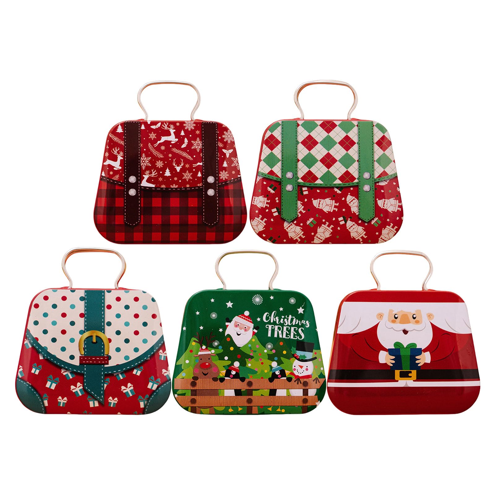 Hsioluted Holiday Themed Metal Carry Case Christmas Theme Tin Carry Holder for Gifts and Trinket with Handle Christmas Tin Holder