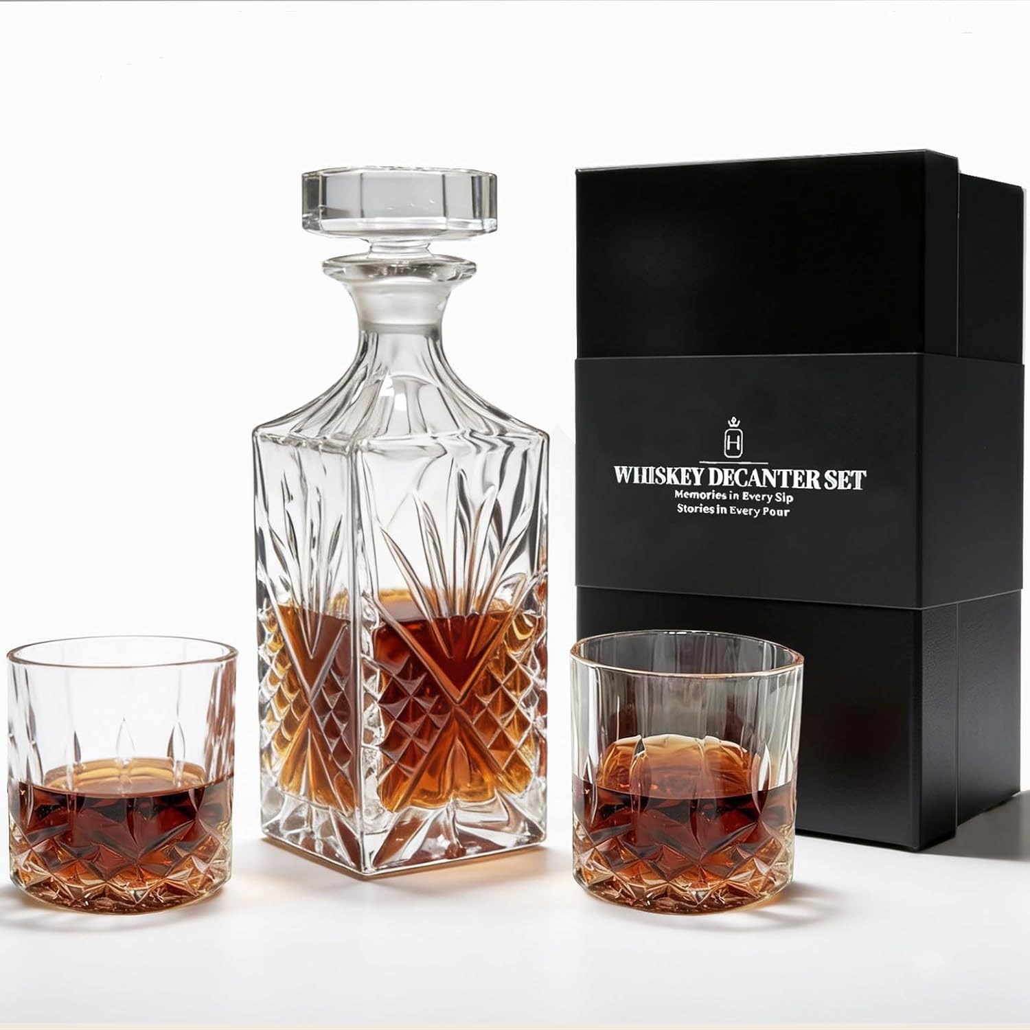 Whiskey decanter set,Housewarming,Wedding, Anniversary, Birthday Gifts, Home Bar, 2 old-fashioned glasses, suitable for bourbon, Scotch whiskey, and spirits,Gifts for Men,Dad- 750ml Lead-Free