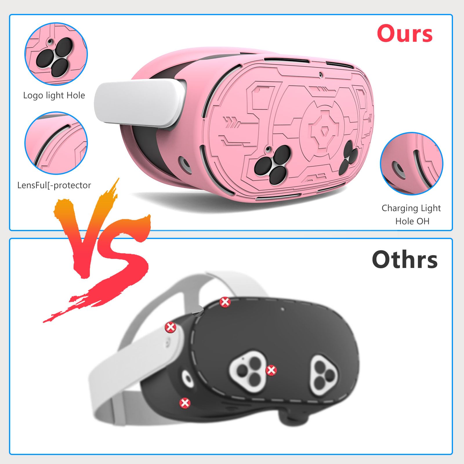 Juego de fundas compatibles con Meta Quest 3s, incluye empuñaduras largas de apertura de batería, carcasa de TPU VR, cubierta facial de silicona, cubierta de lente, juego de accesorios de
