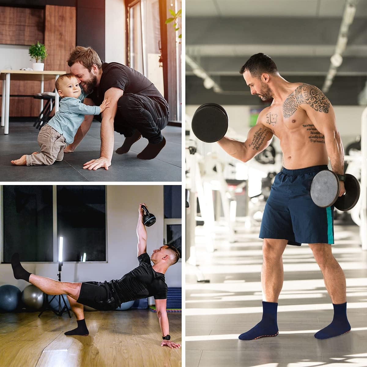 Tphon Rutschfeste Herren-Socken für Yoga, Pilates, rutschfeste Socken für Herren, 3 Stück, Hausschuhe, Krankenhaussocken für Erwachsene und ältere Menschen